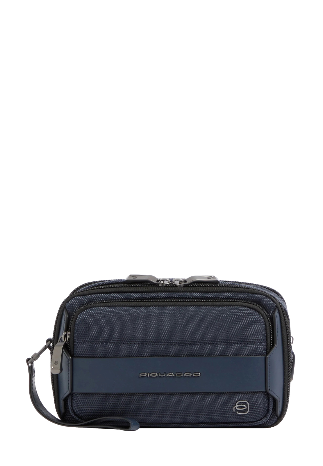 PIQUADRO POCHETTE IN PELLE E TESSUTO