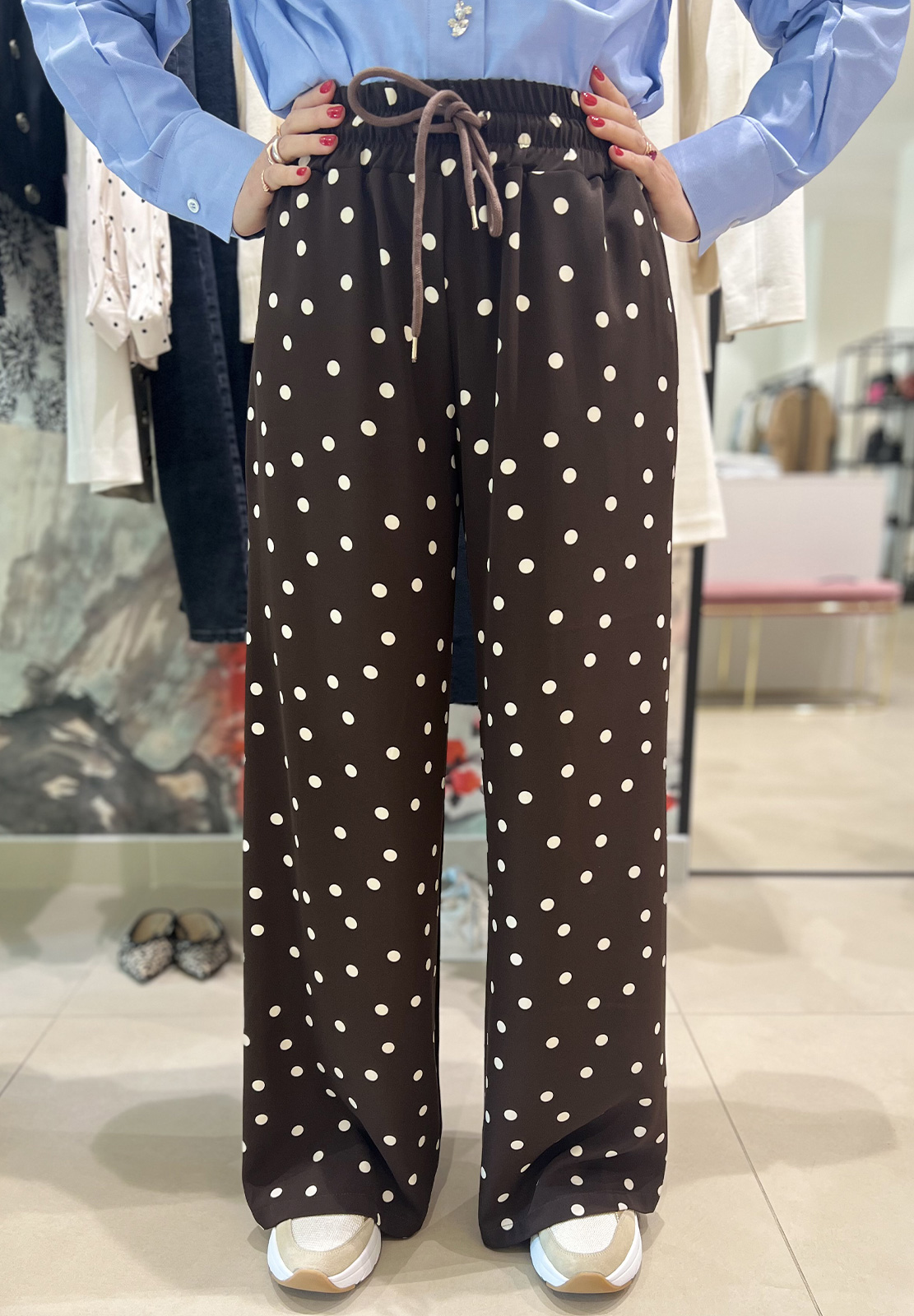 MOTEL PANTALONE PALAZZO CON ELASTICO IN VITA A POIS