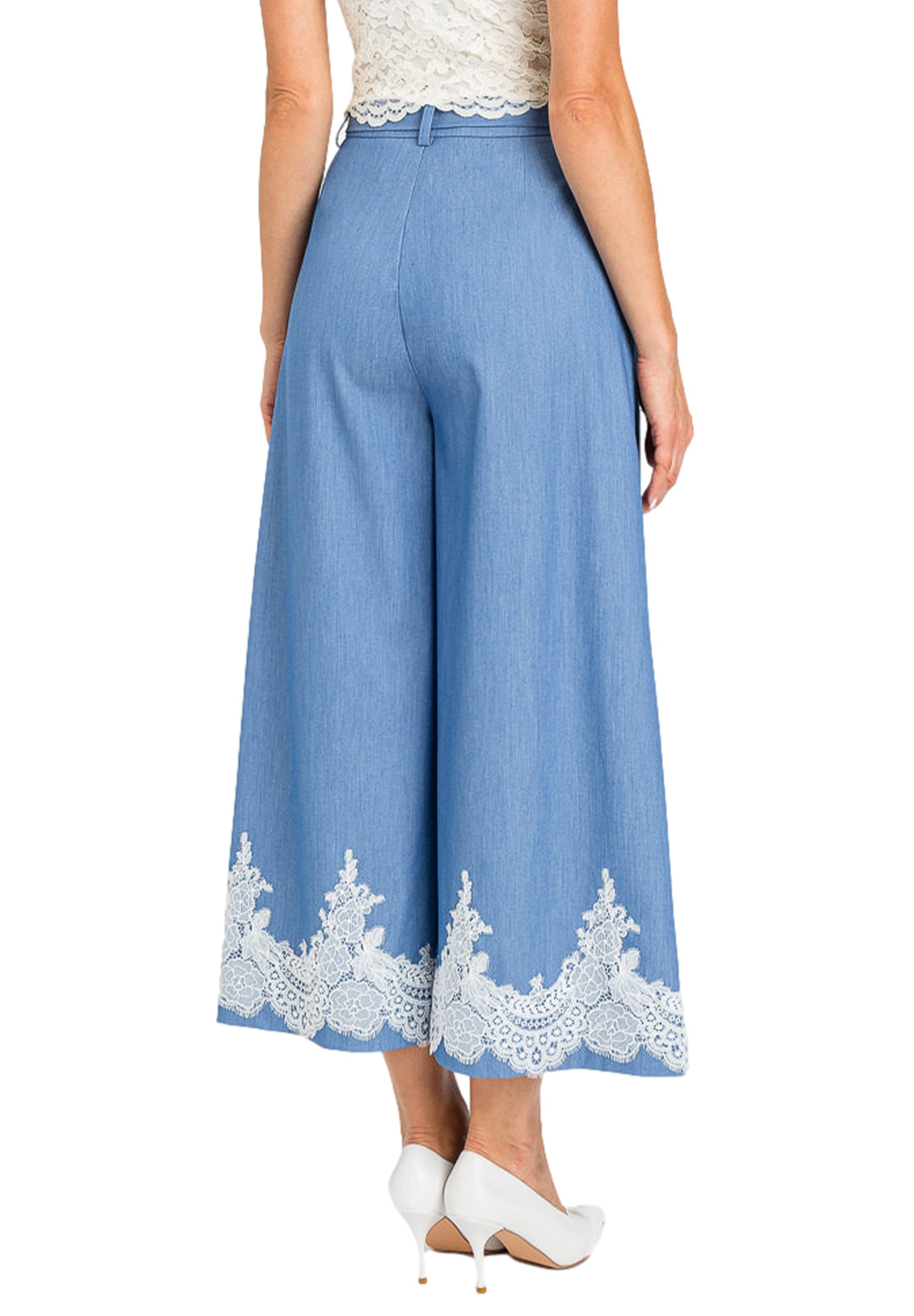 TWINSET ACTITUDE PANTALONI CROPPED CON RICAMO PIZZO