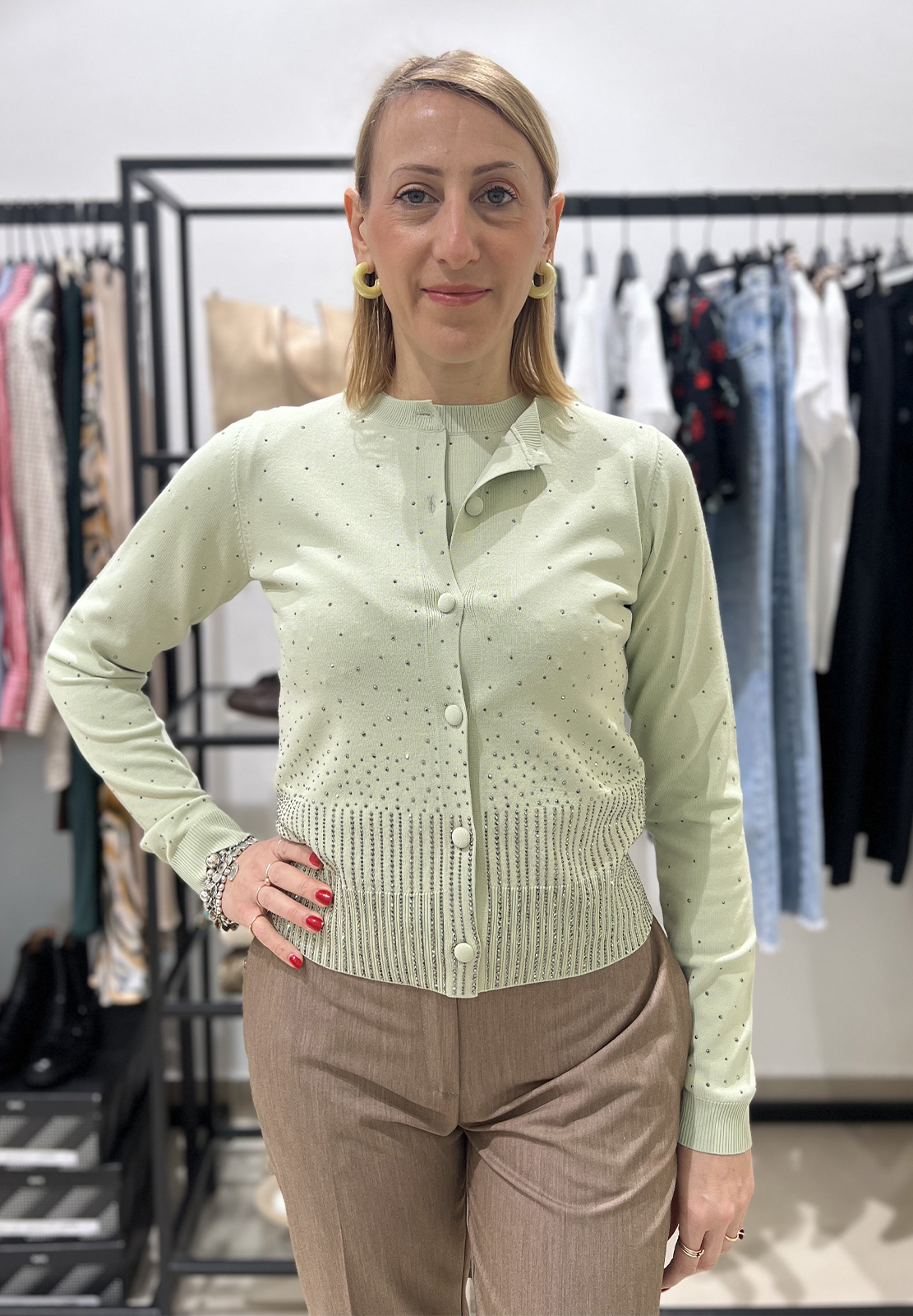 RELISH CARDIGAN MOSS CON APPLICAZIONI STRASS