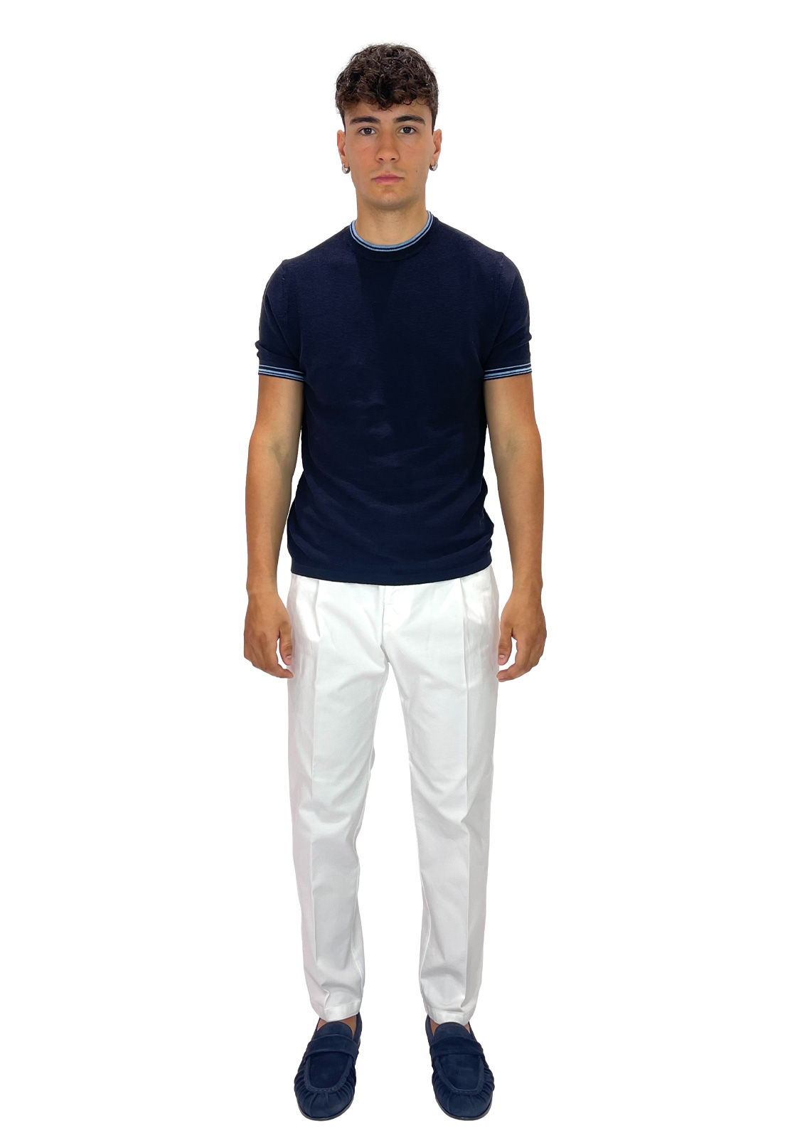 PEOPLE OF SHIBUYA T-SHIRT IN MAGLIA TRICOT CON BORDI A CONTRASTO