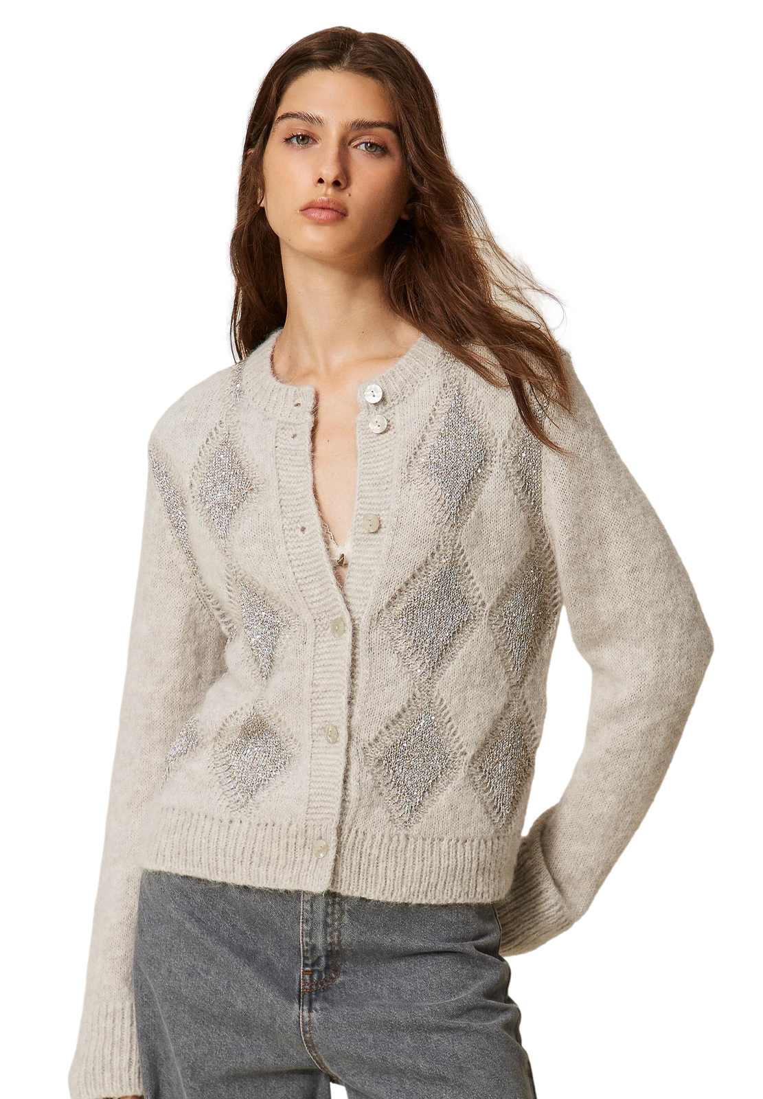 TWINSET CARDIGAN COREANA ROMBI E PAILLETTES