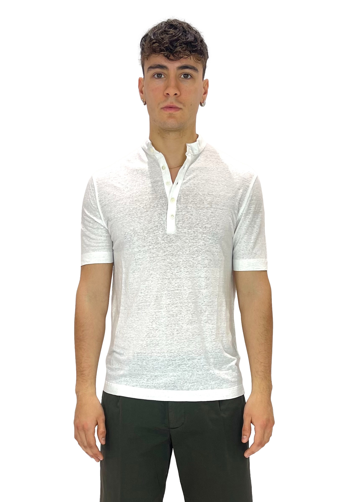 FILIPPO DE LAURENTIIS CAMICIA COREANA MANICA CORTA IN LINO
