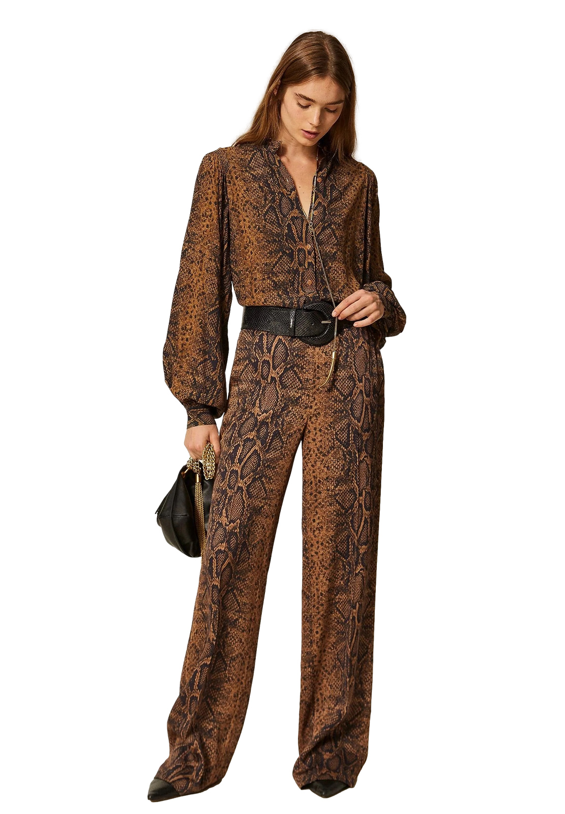 TWINSET PANTALONE WIDE LEG STAMPA PITONE