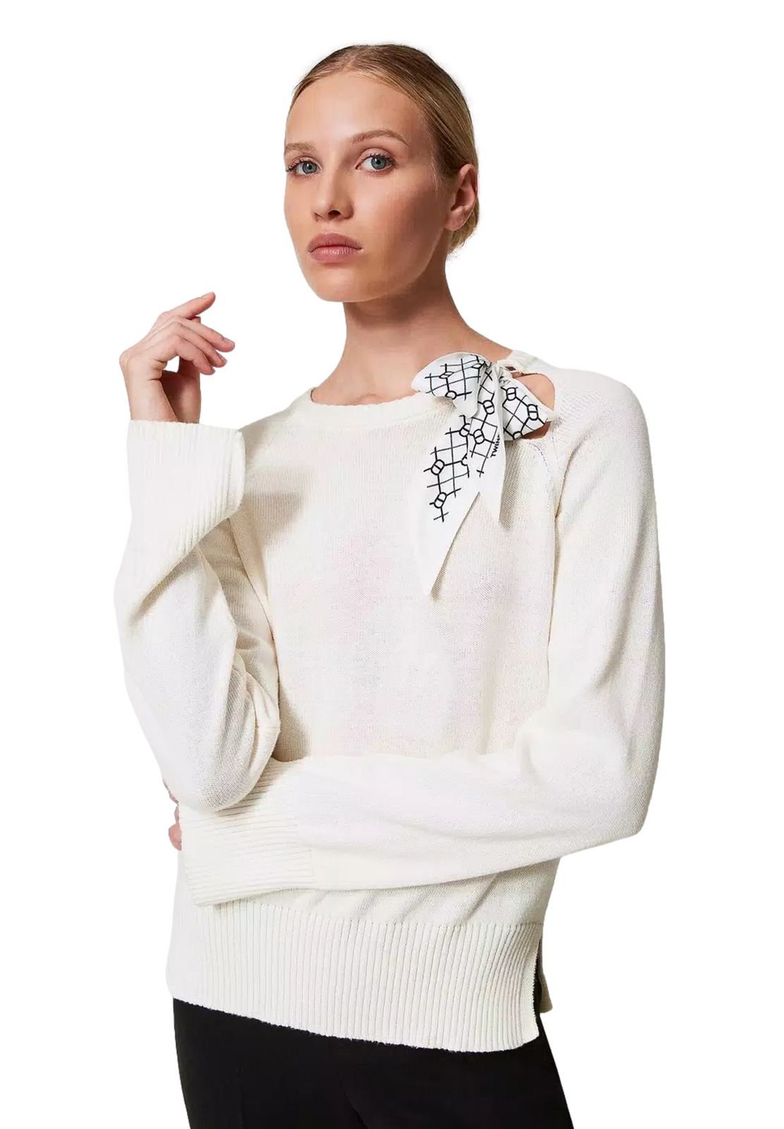 TWINSET MAGLIA CON FOULARD LOGATO