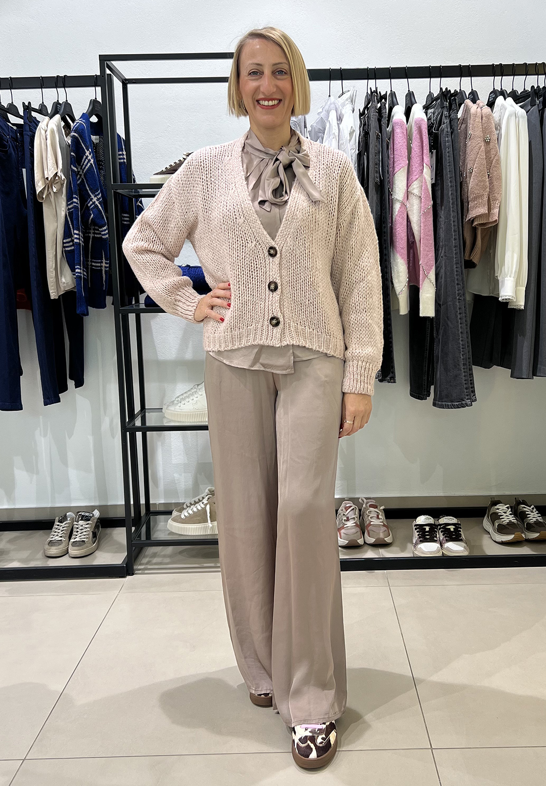 RELISH CARDIGAN BRUGES CON BOTTONI LUREX E MICRO PAILLETTES