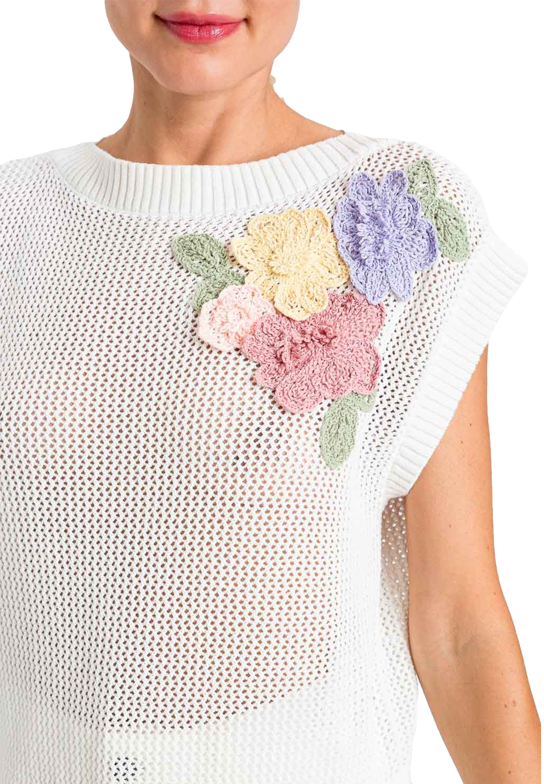 TWINSET TOP A RETE CON FIORI COLORATI