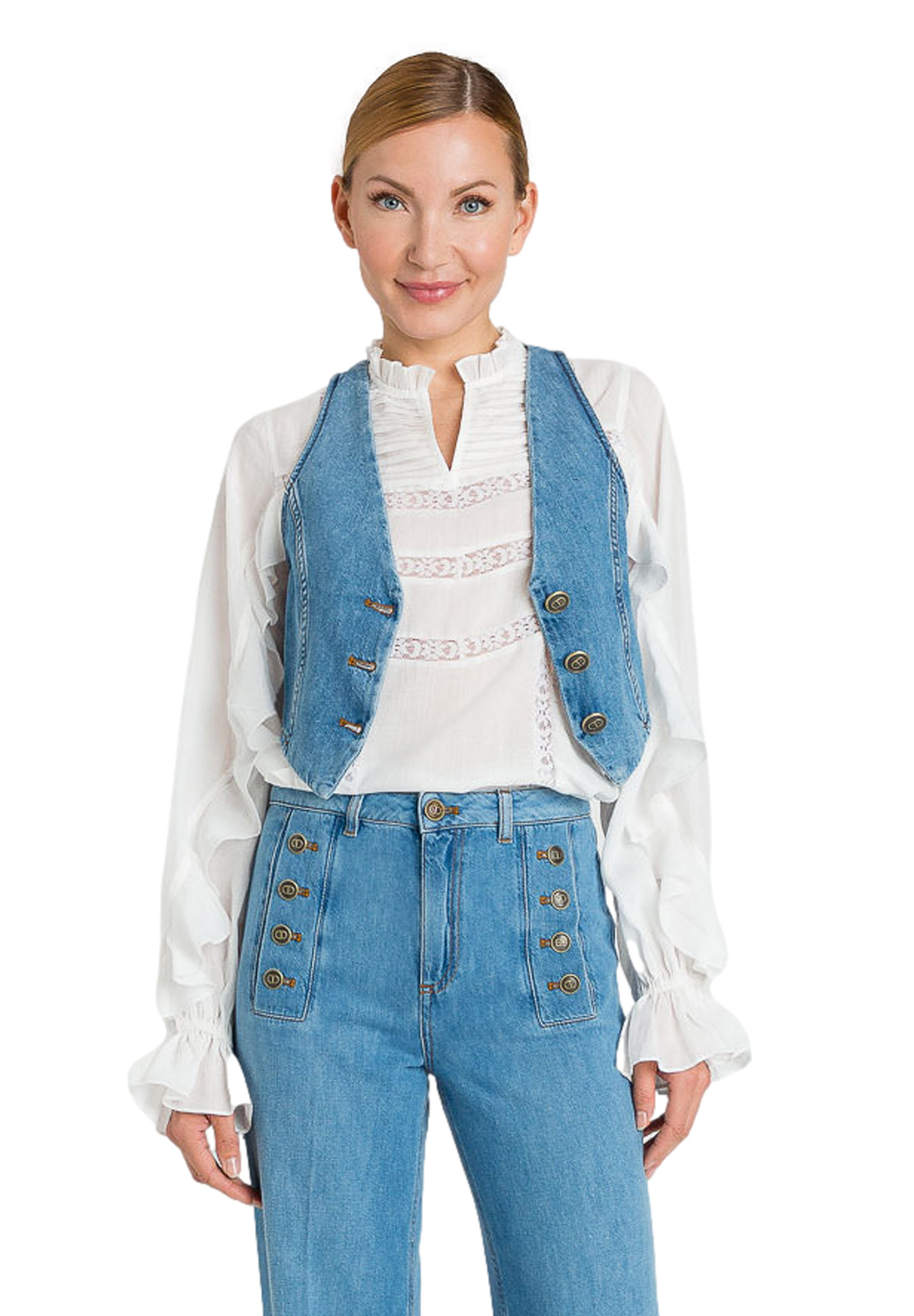 TWINSET GILET FITTED IN DENIM