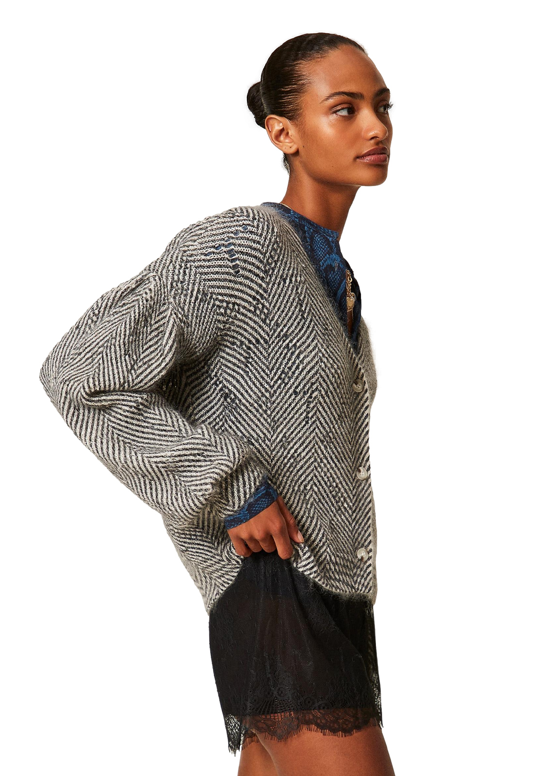 TWINSET CARDIGAN DOPPIO USO IN MOHAIR STAMPATO