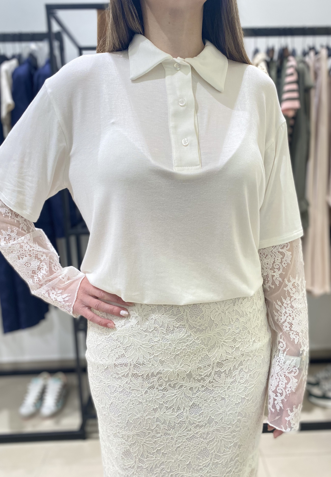 HAVEONE POLO CON MANICA IN PIZZO