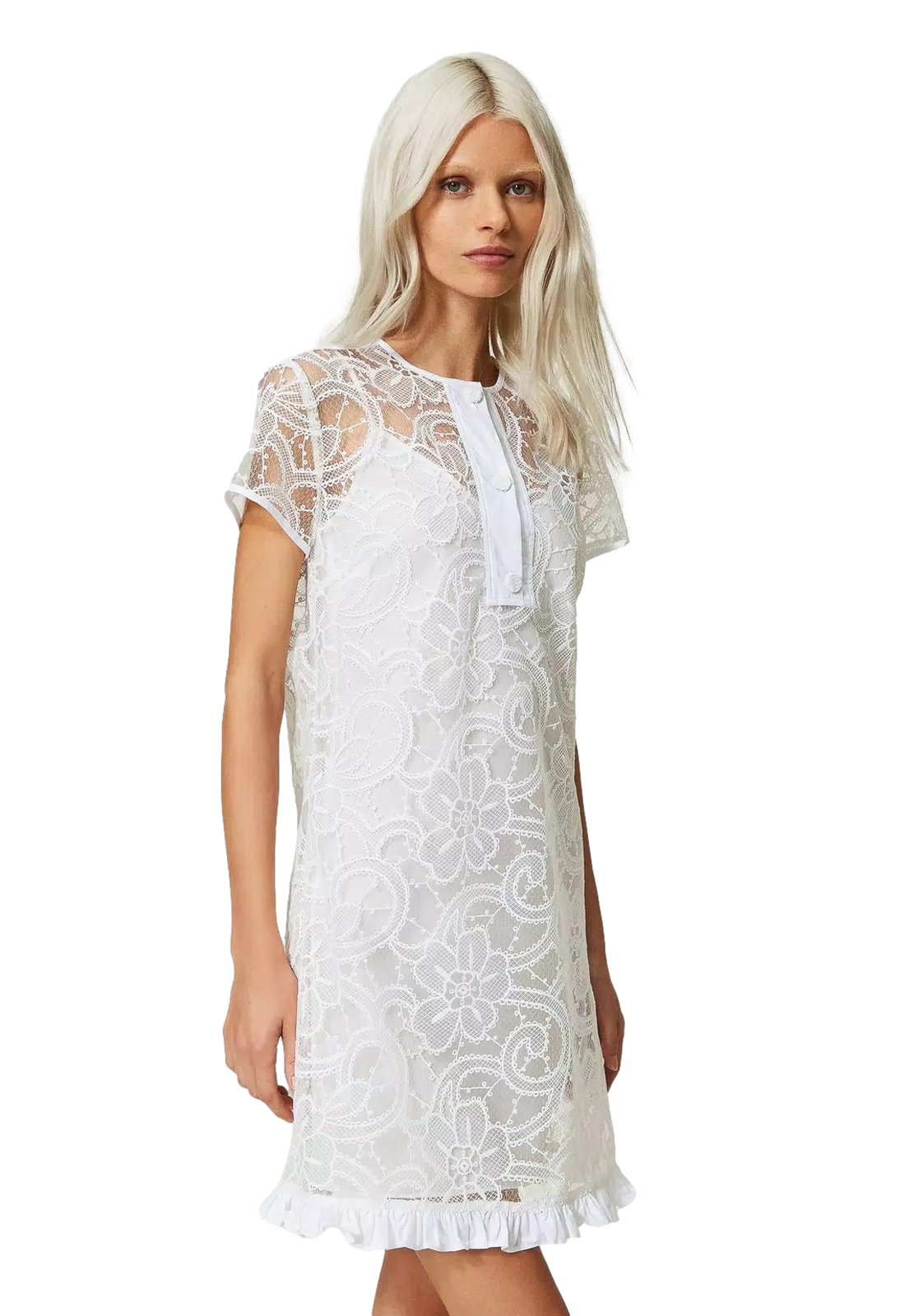 TWINSET ACTITUDE ABITO CORTO IN ORGANZA RICAMATA