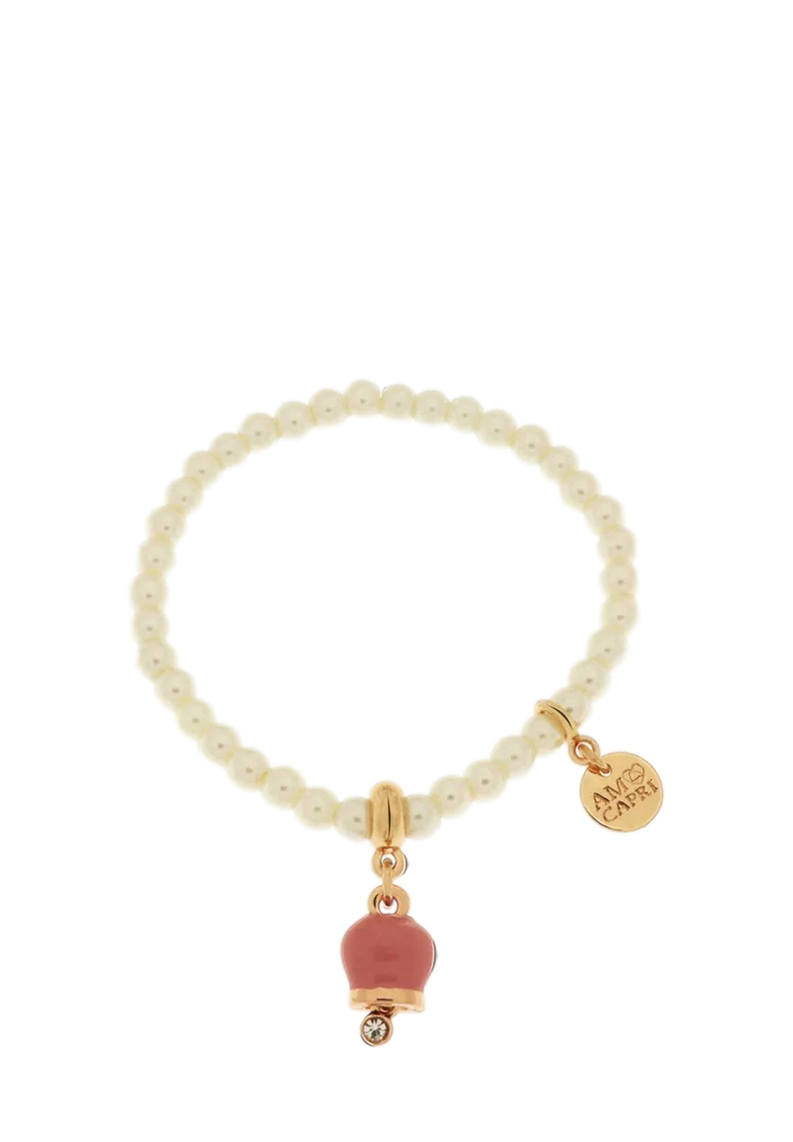 AMO CAPRI BRACCIALE PERLINE E CAMPANA ROSA