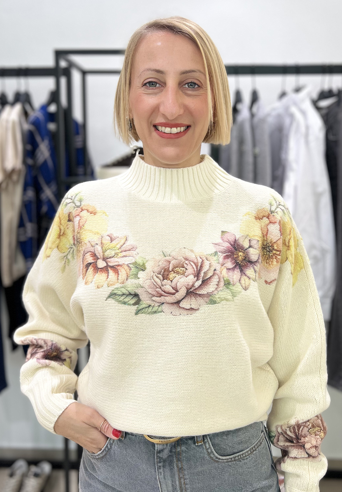 TWINSET LUPETTO IN MAGLIA STAMPA PIAZZATA