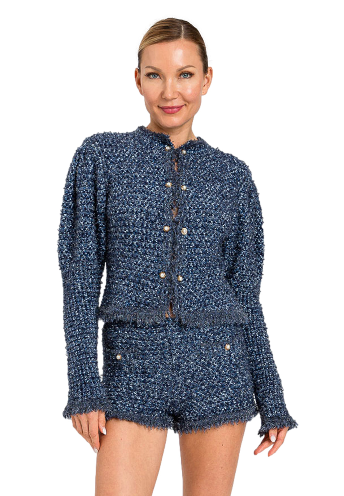 TWINSET GIACCA FITTED IN MAGLIA JACQUARD CON LUREX