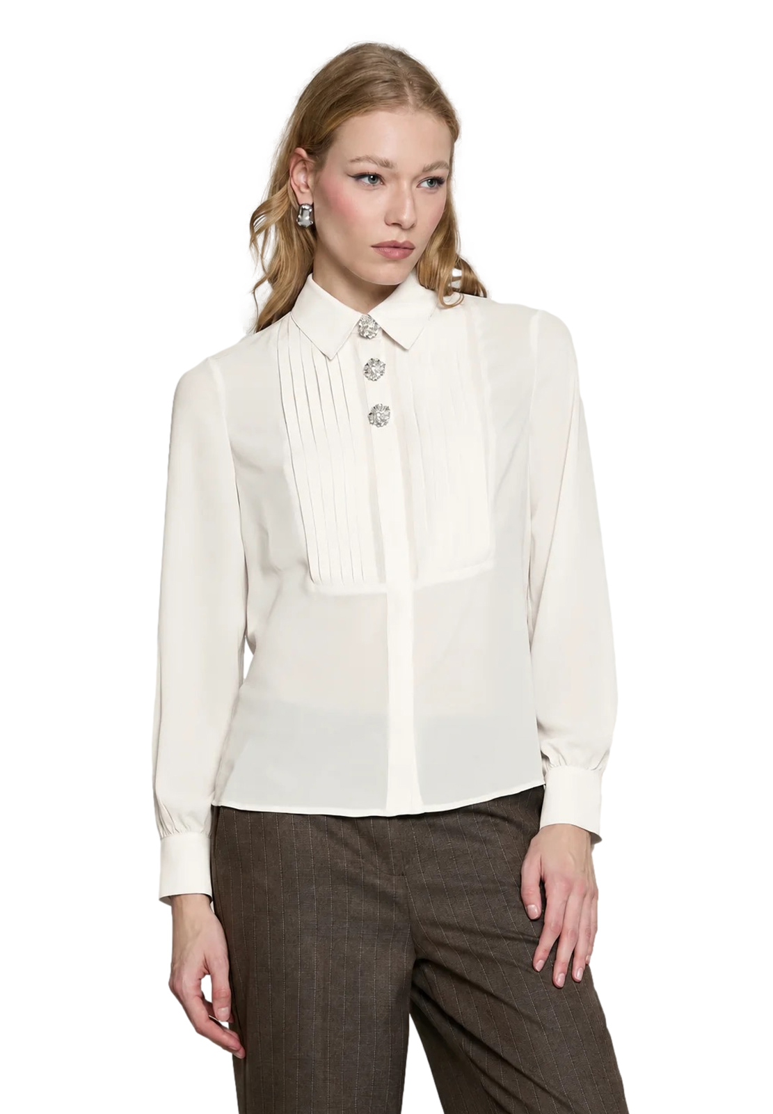 RELISH CAMICIA BARELA PLISSE' CON BOTTONI GIOIELLO
