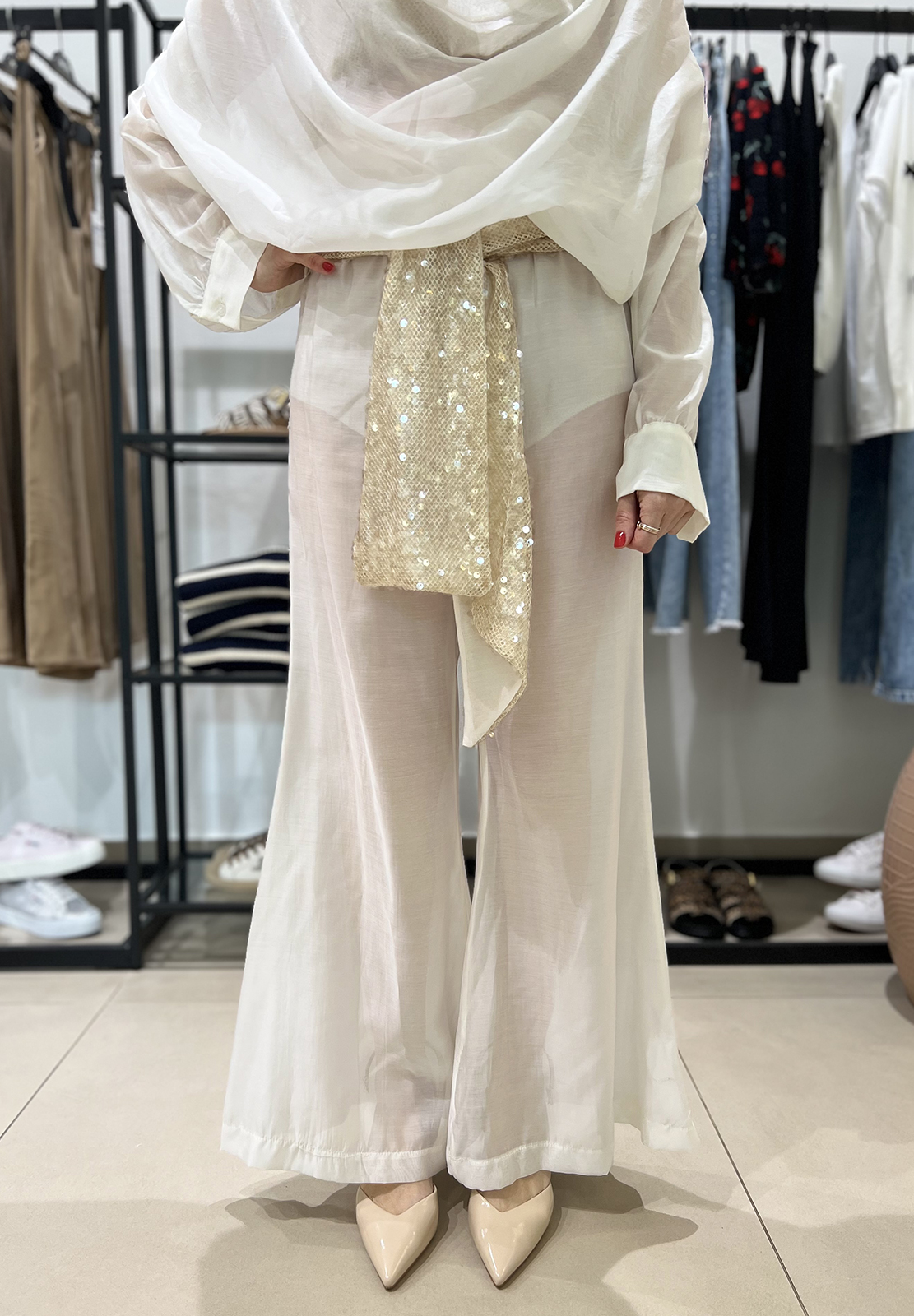 HAVEONE PANTALONE CON FUSCIACCA IN PAILLETTES