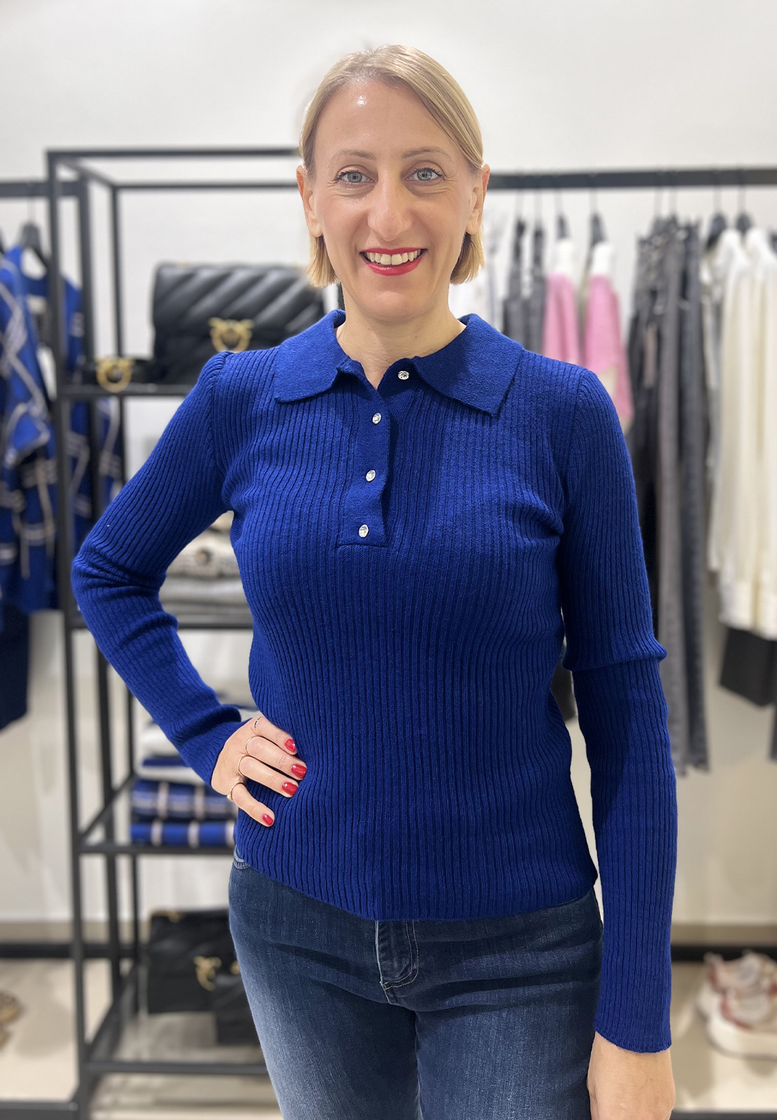 HAVEONE POLO A COSTINA CON BOTTONI STRASS
