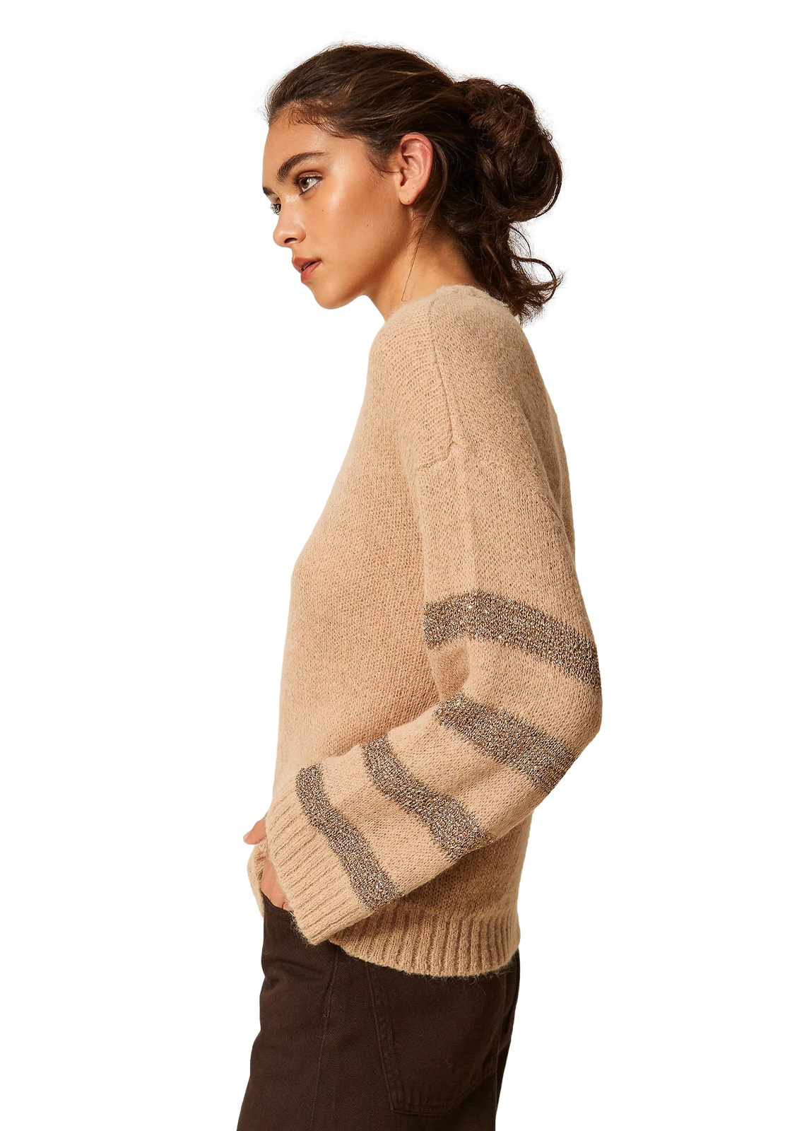 TWINSET MAGLIA MISTO ALPACA RIGHE E PAILLETTES