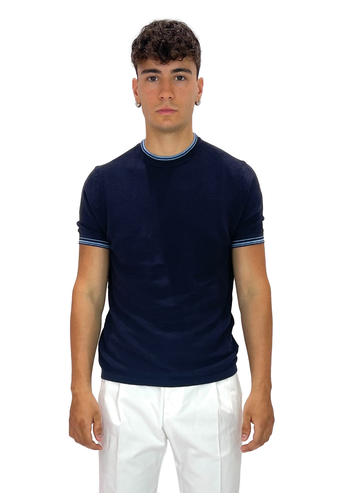 PEOPLE OF SHIBUYA T-SHIRT IN MAGLIA TRICOT CON BORDI A CONTRASTO