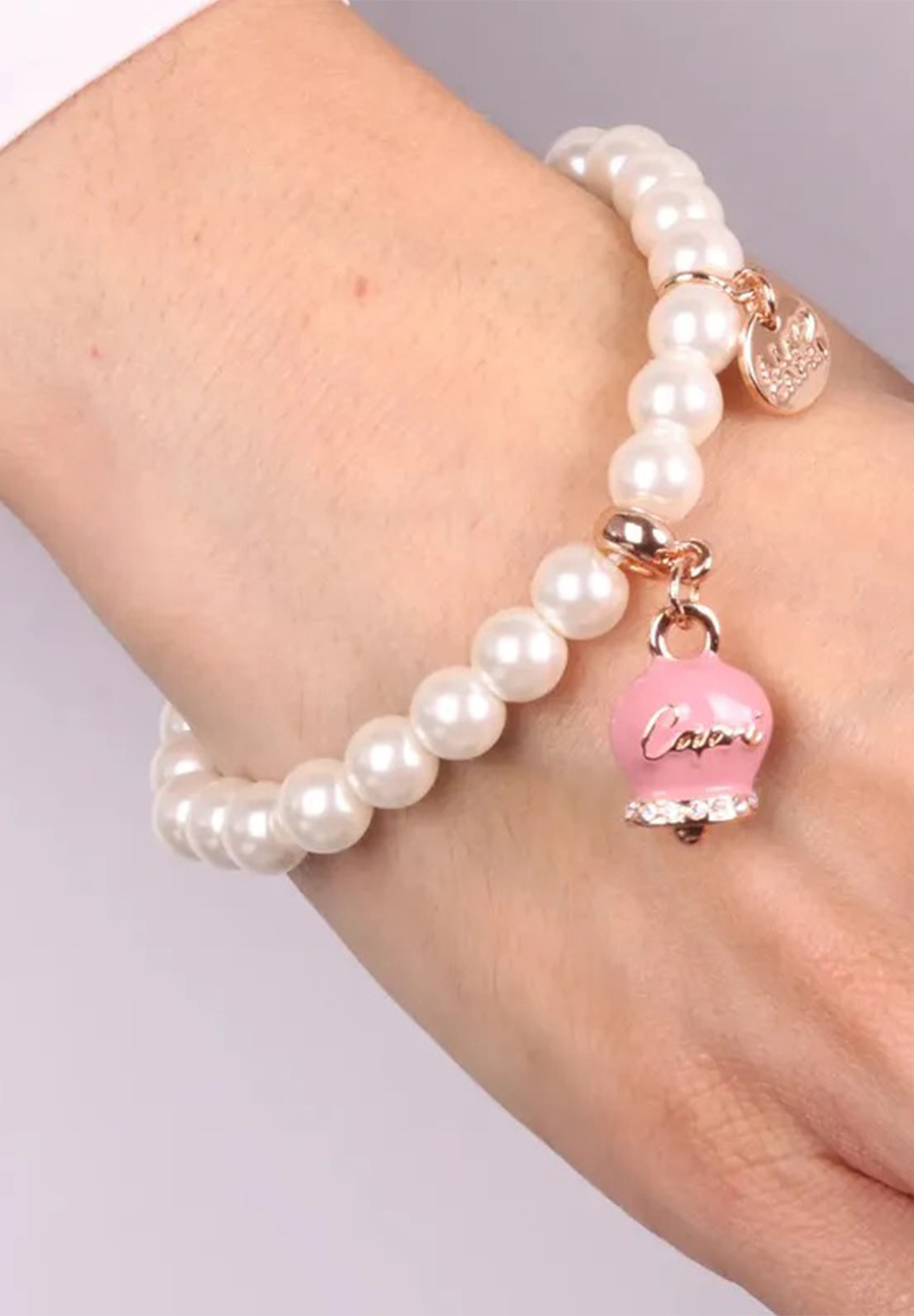 AMO CAPRI BRACCIALE PERLE E CAMPANA ROSA