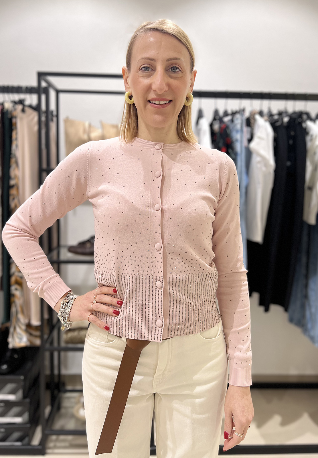 RELISH CARDIGAN MOSS CON APPLICAZIONI STRASS