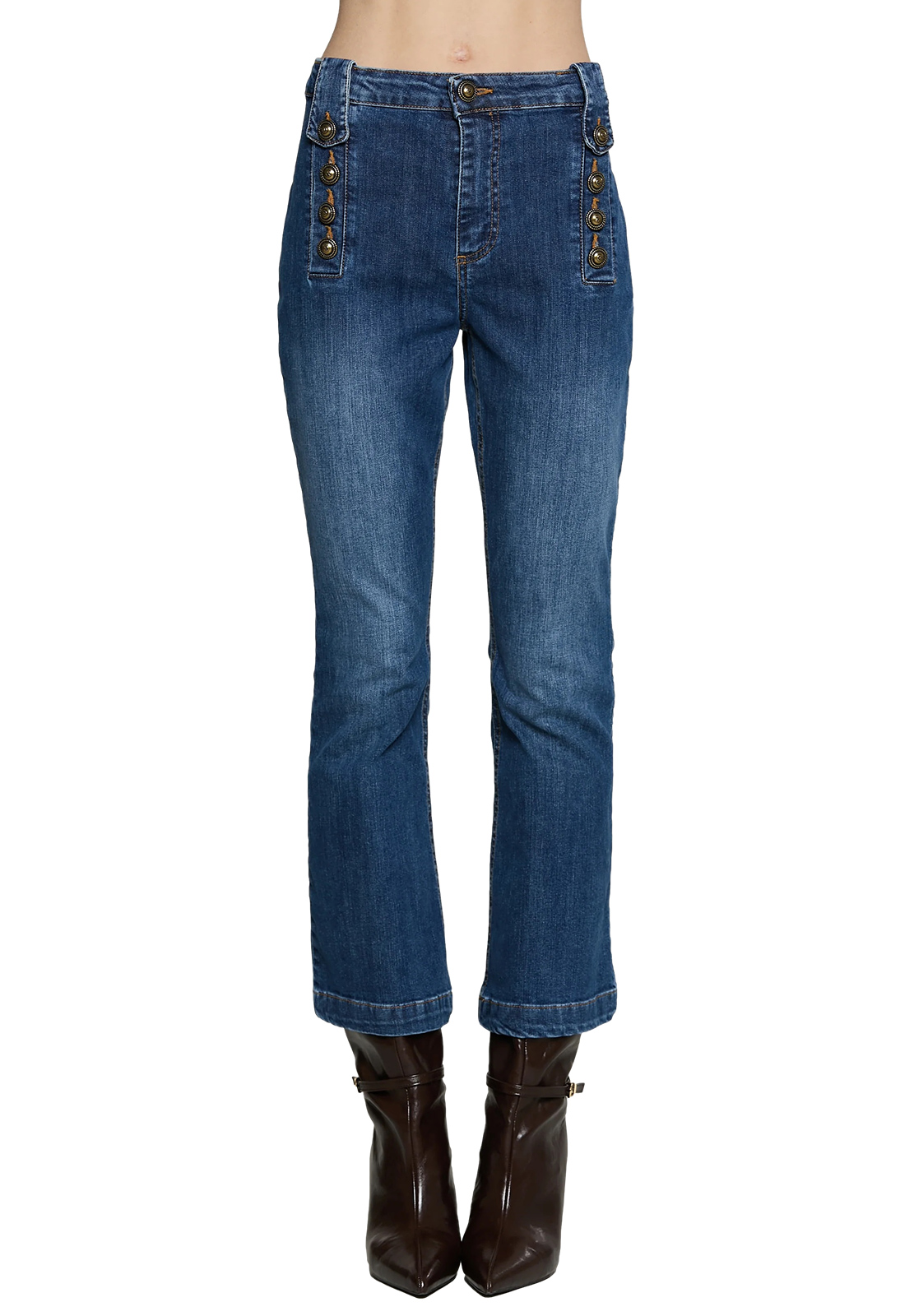 RELISH PANTALONE PALENCIA CROP A VITA ALTA CON BOTTONI DENIM