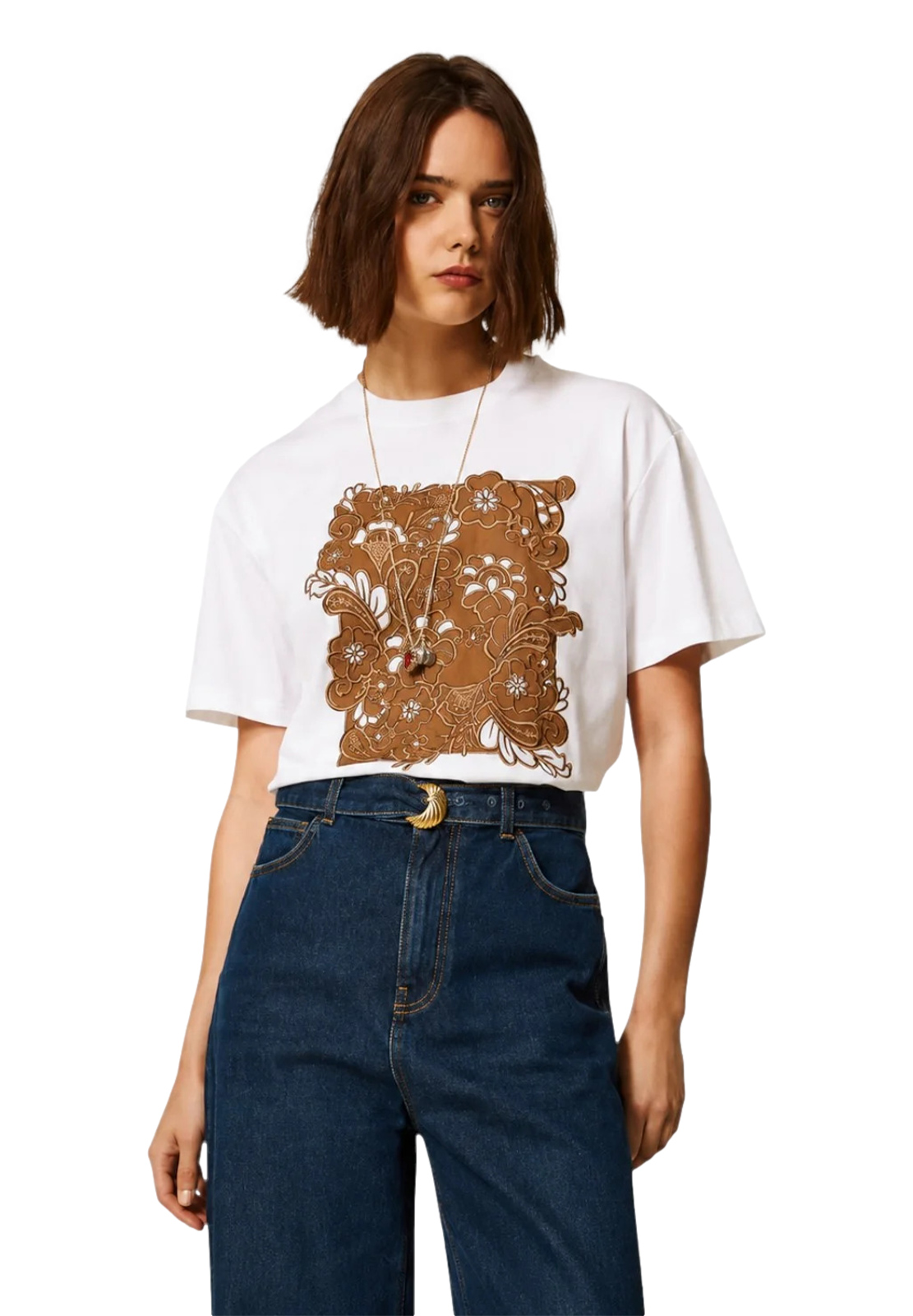 TWINSET T-SHIRT MANICA CORTA CON RICAMO