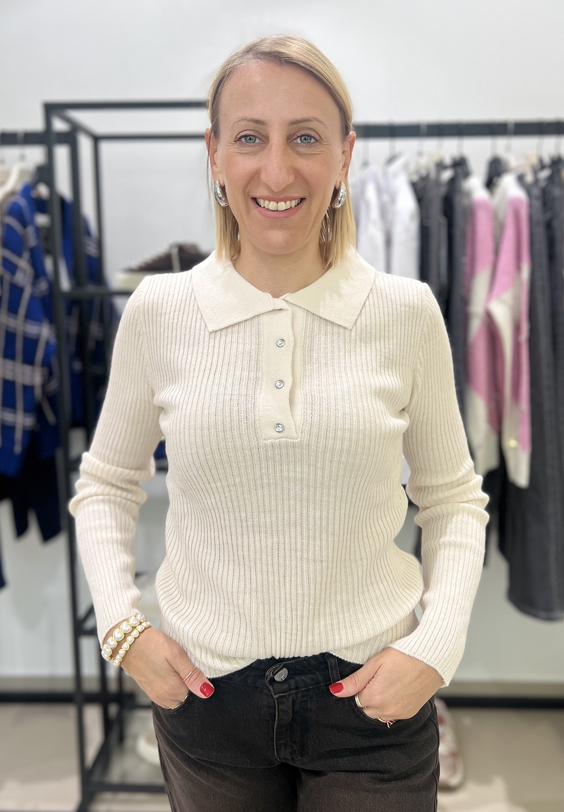 HAVEONE POLO A COSTINA CON BOTTONI STRASS