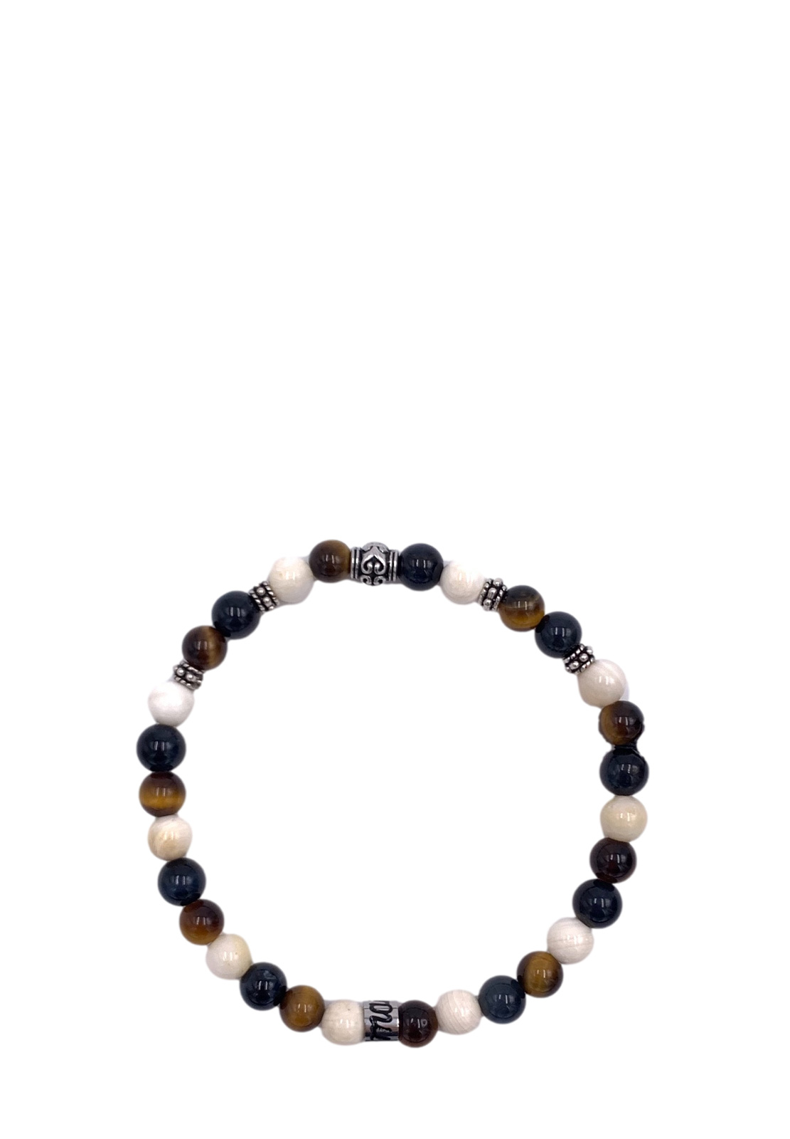 MANCINO BRACCIALE BICOLORE ELASTICO CON PIETRE NATURALI 6MM