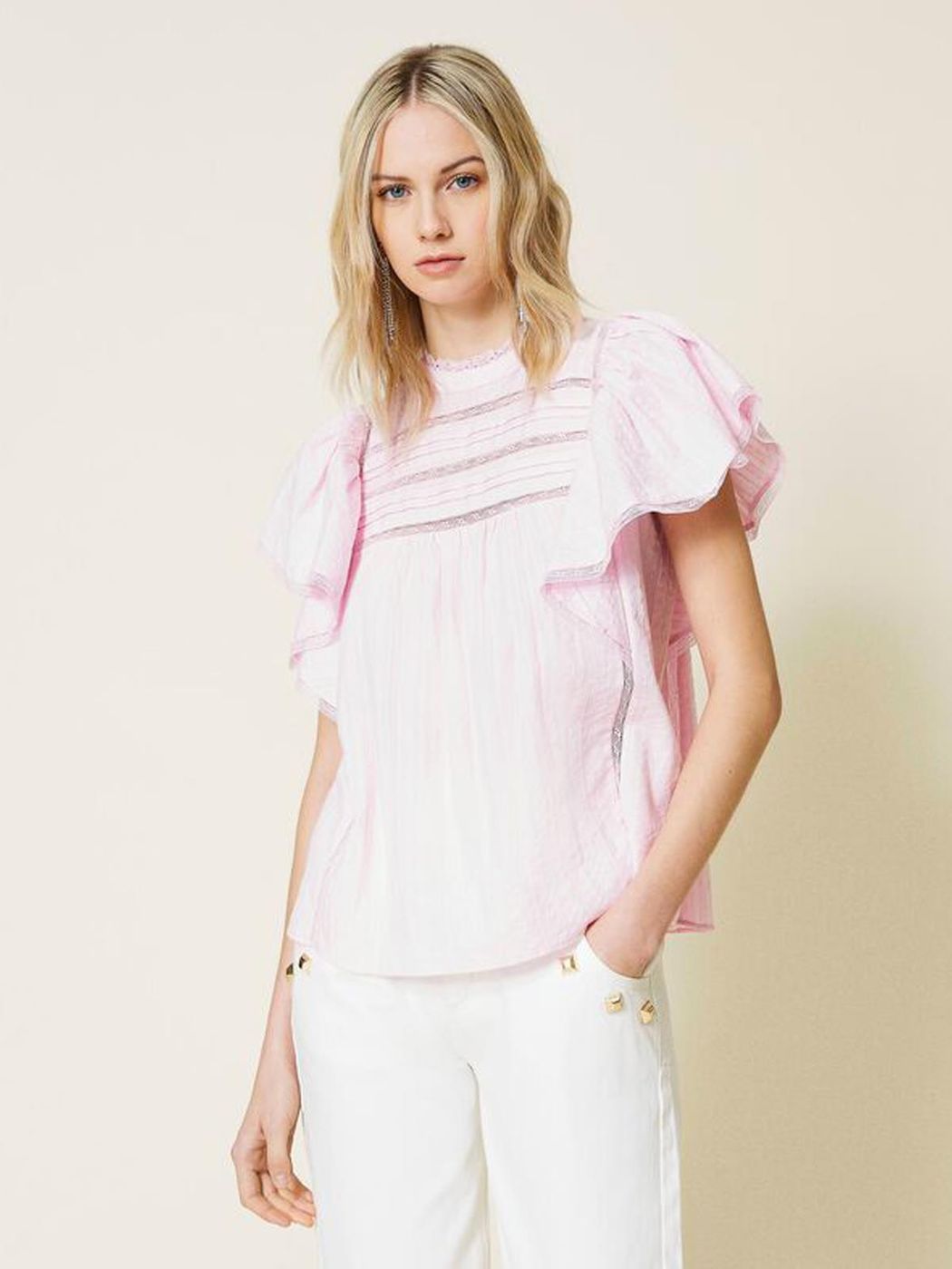 TWINSET BLUSA IN MUSSOLA CON PIZZO