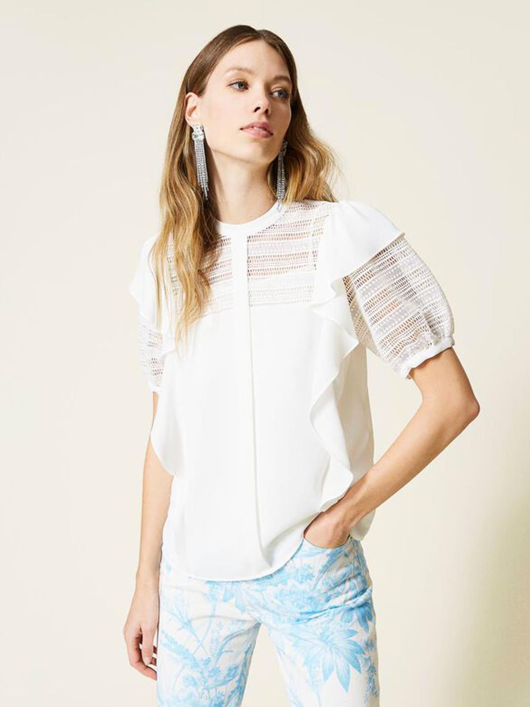 TWINSET BLUSA CON PIZZO E VOLANT