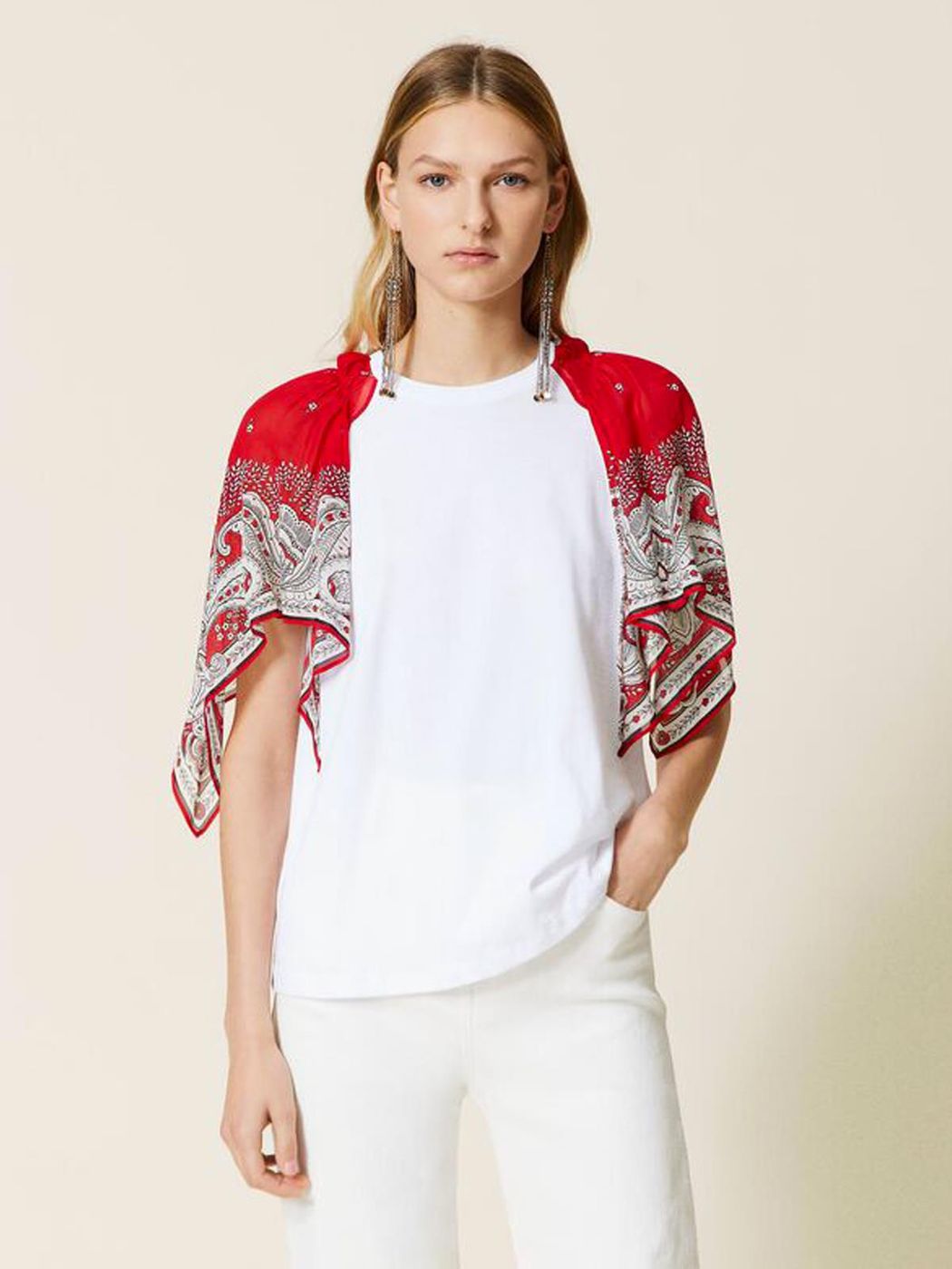 TWINSET T-SHIRT CON MANICHE STAMPA BANDANA