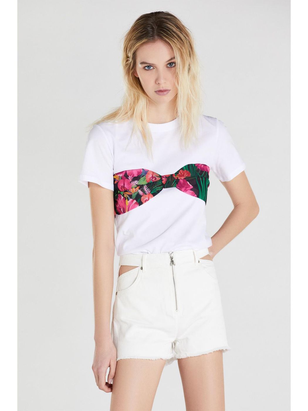 PATRIZIA PEPE T-SHIRT CON INSERTO IN CHIFFON