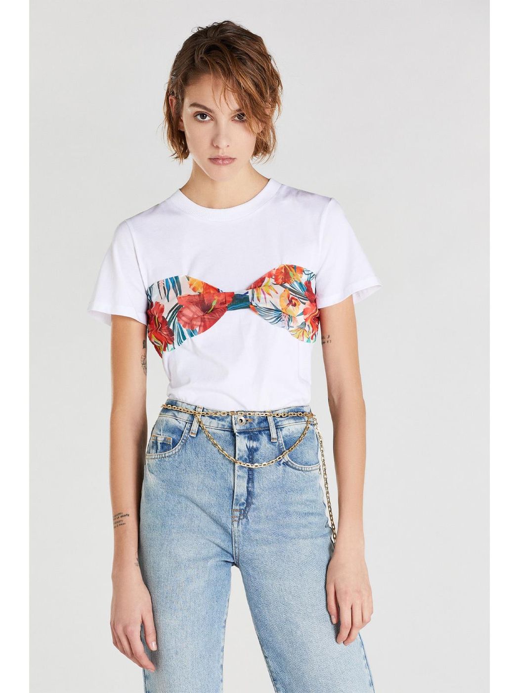 PATRIZIA PEPE T-SHIRT CON INSERTO IN CHIFFON