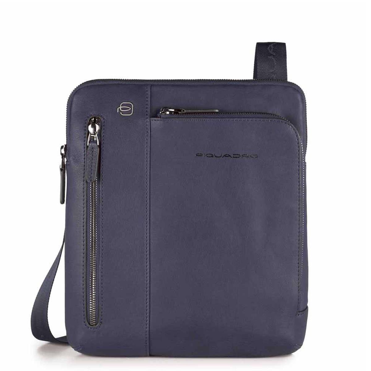 PIQUADRO TRACOLLA IN PELLE CON 2 ZIP AVANTI BLACK SQUARE