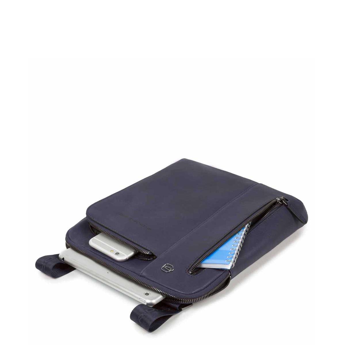 PIQUADRO TRACOLLA IN PELLE CON 2 ZIP AVANTI BLACK SQUARE