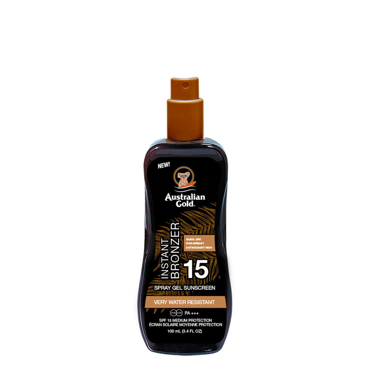 AUSTRALIAN GOLD SPRAY GEL SPF15 WITH BRONZER 100ML TRAVEL SIZE