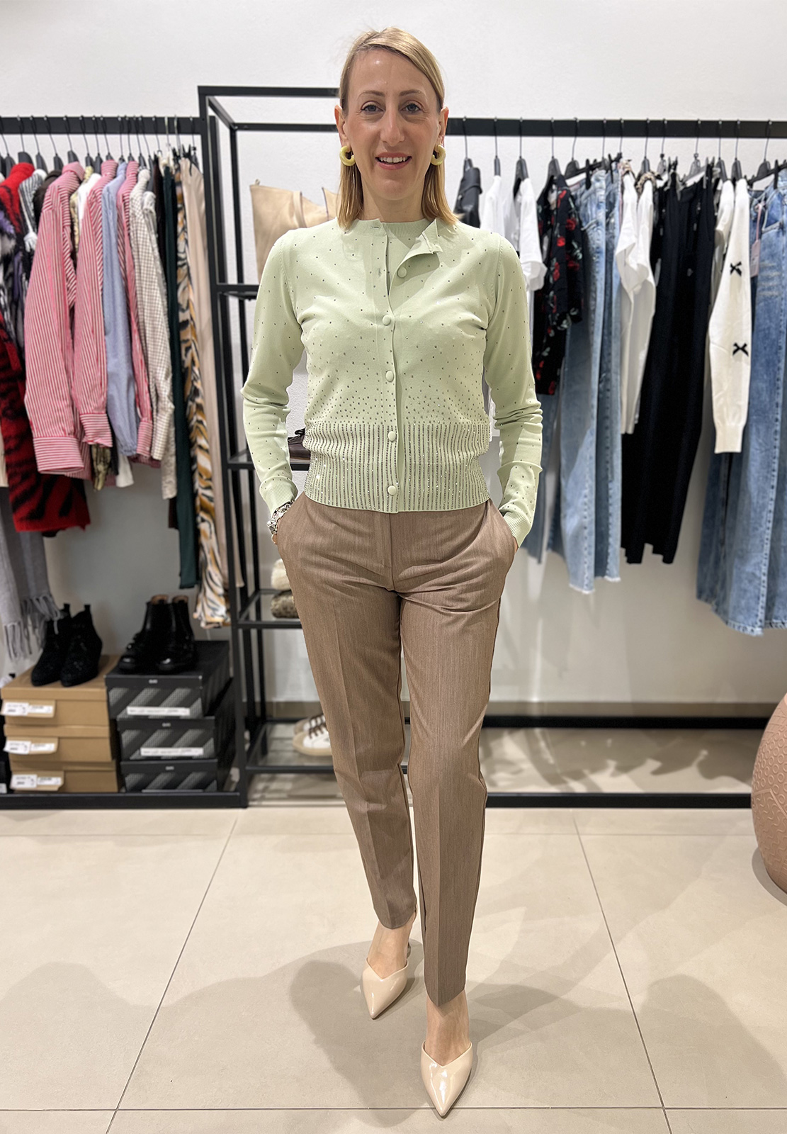 RELISH CARDIGAN MOSS CON APPLICAZIONI STRASS