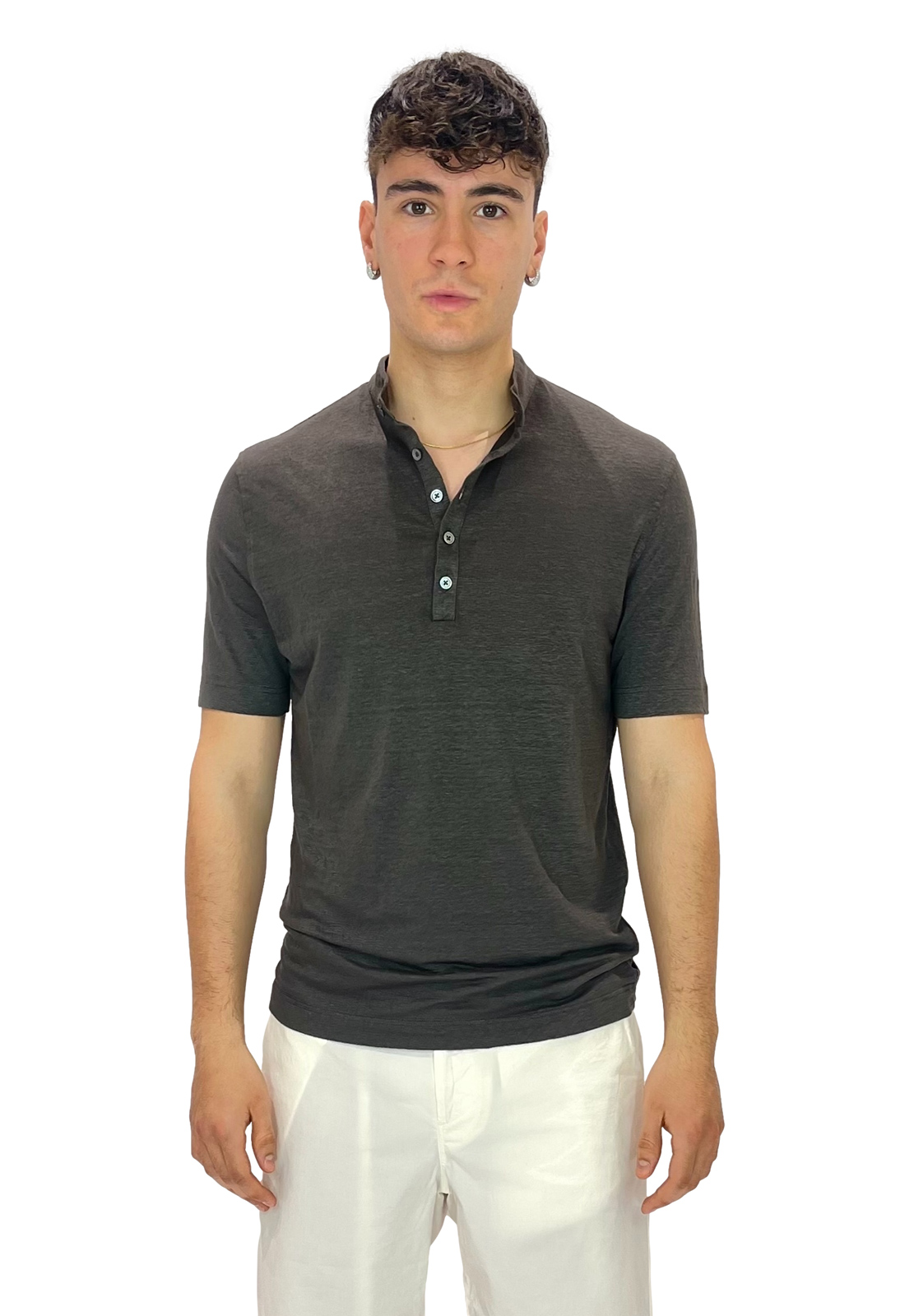 FILIPPO DE LAURENTIIS CAMICIA COREANA MANICA CORTA IN LINO