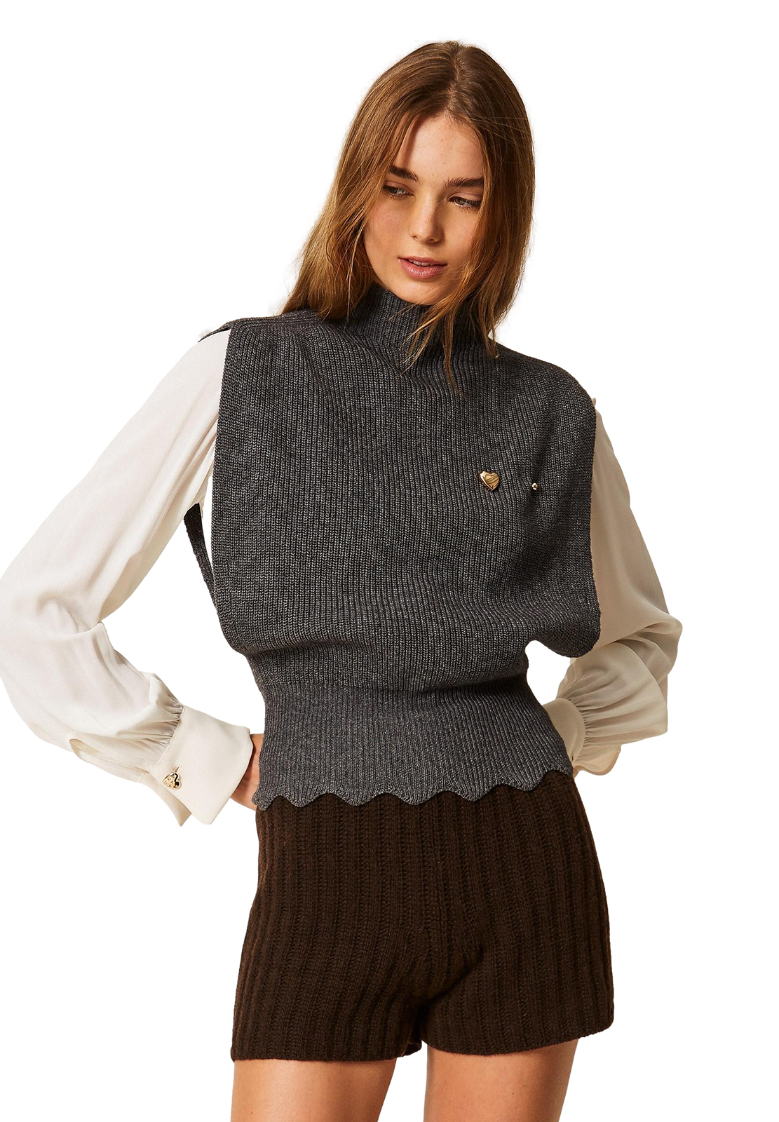 TWINSET TOP IN MAGLIA CON SPILLA CUORE CROCHET