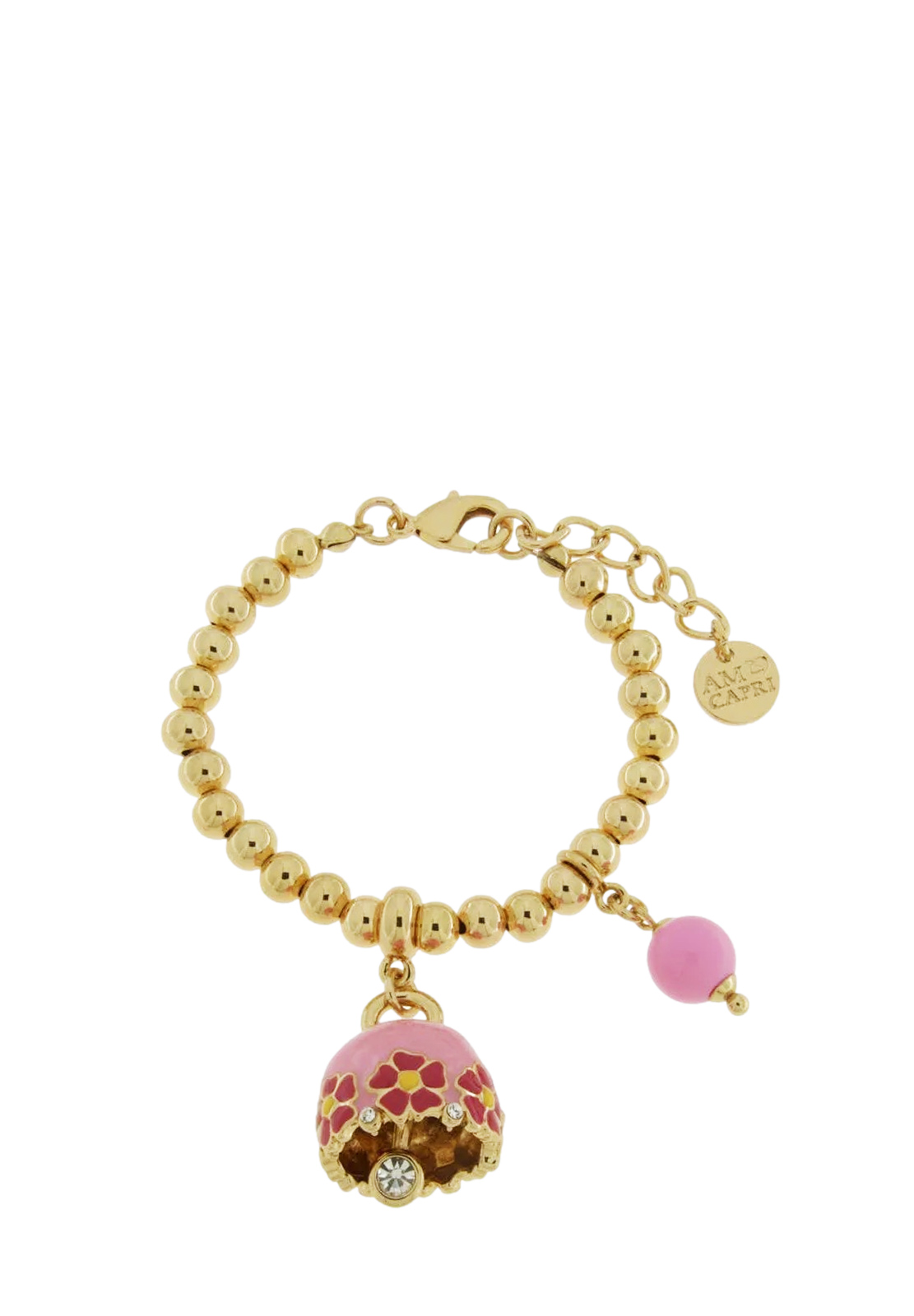AMO CAPRI BRACCIALE SFERE CAMPANA ROSA FIORI E PERLA