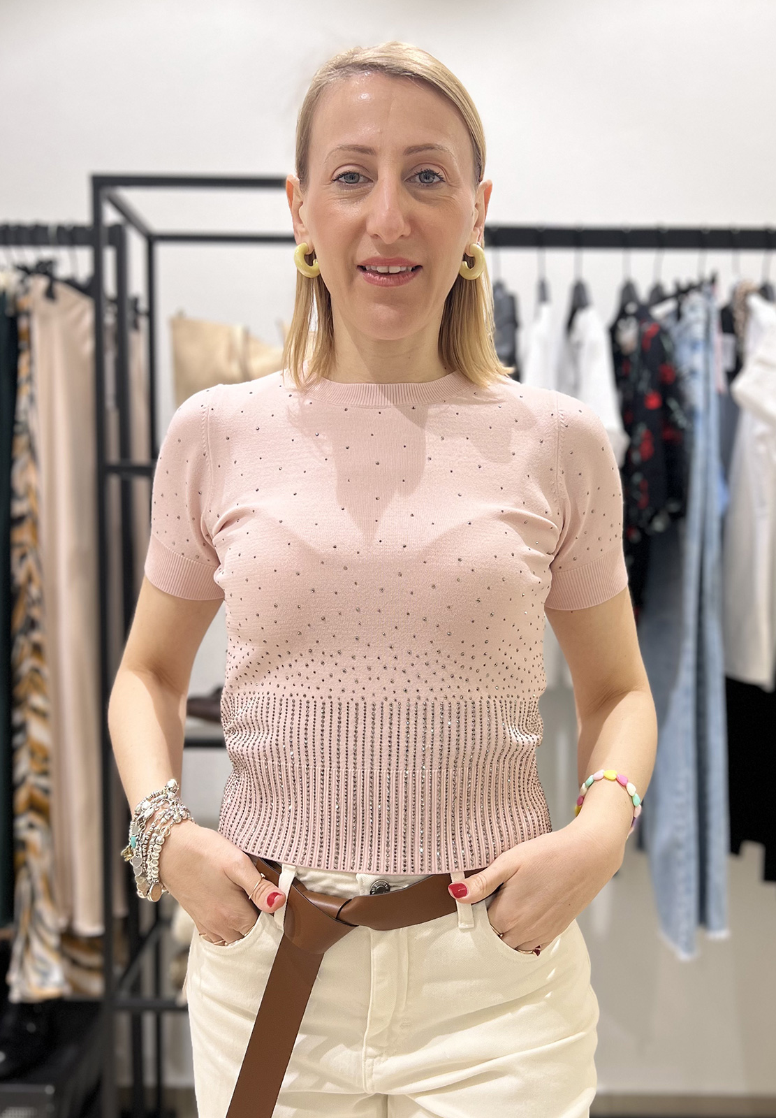 RELISH MAGLIA BLUNT CON APPLICAZIONI STRASS