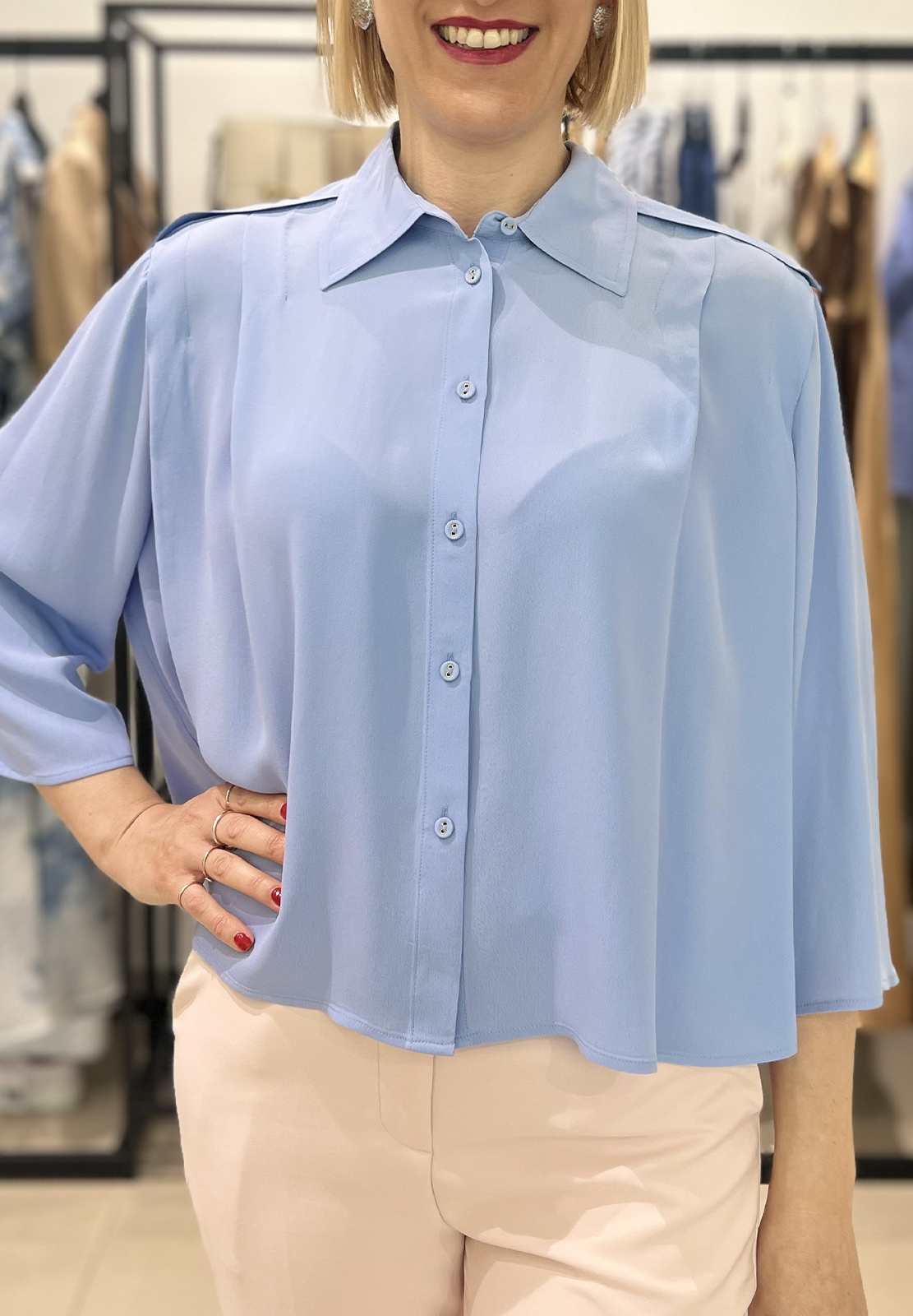 TWINSET CAMICIA CROPPED MORBIDA CON ALAMARI