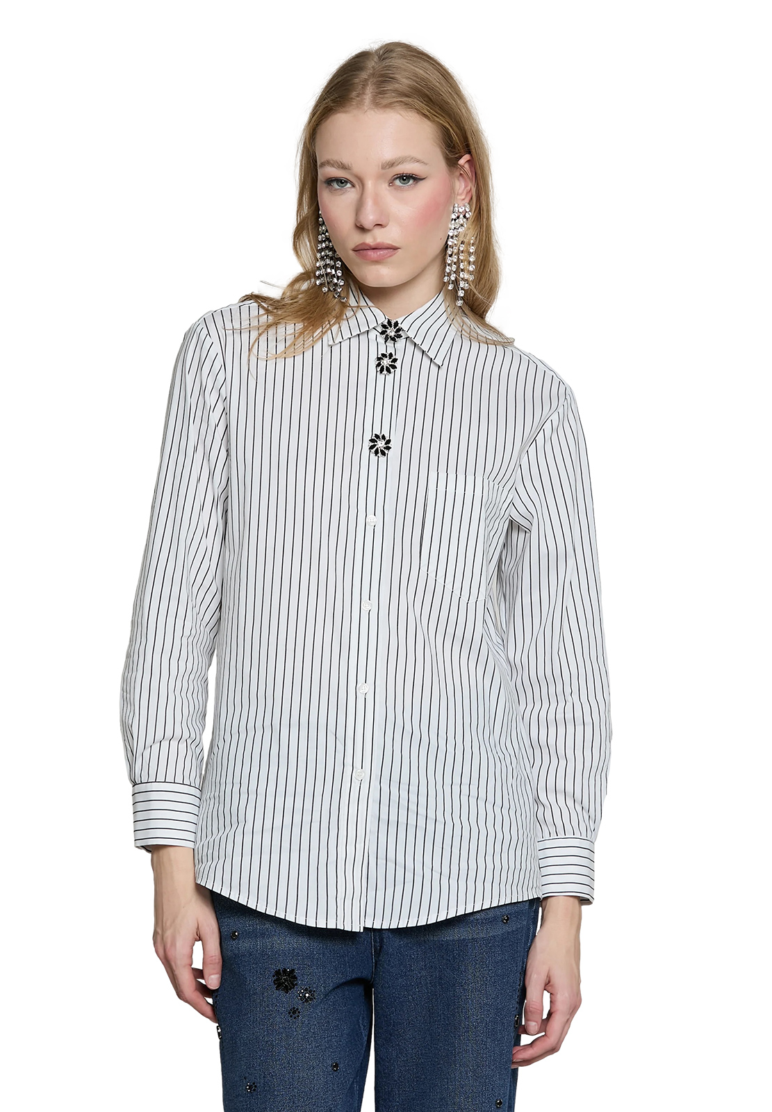 RELISH CAMICIA MANACORA CON BOTTONI GIOIELLO