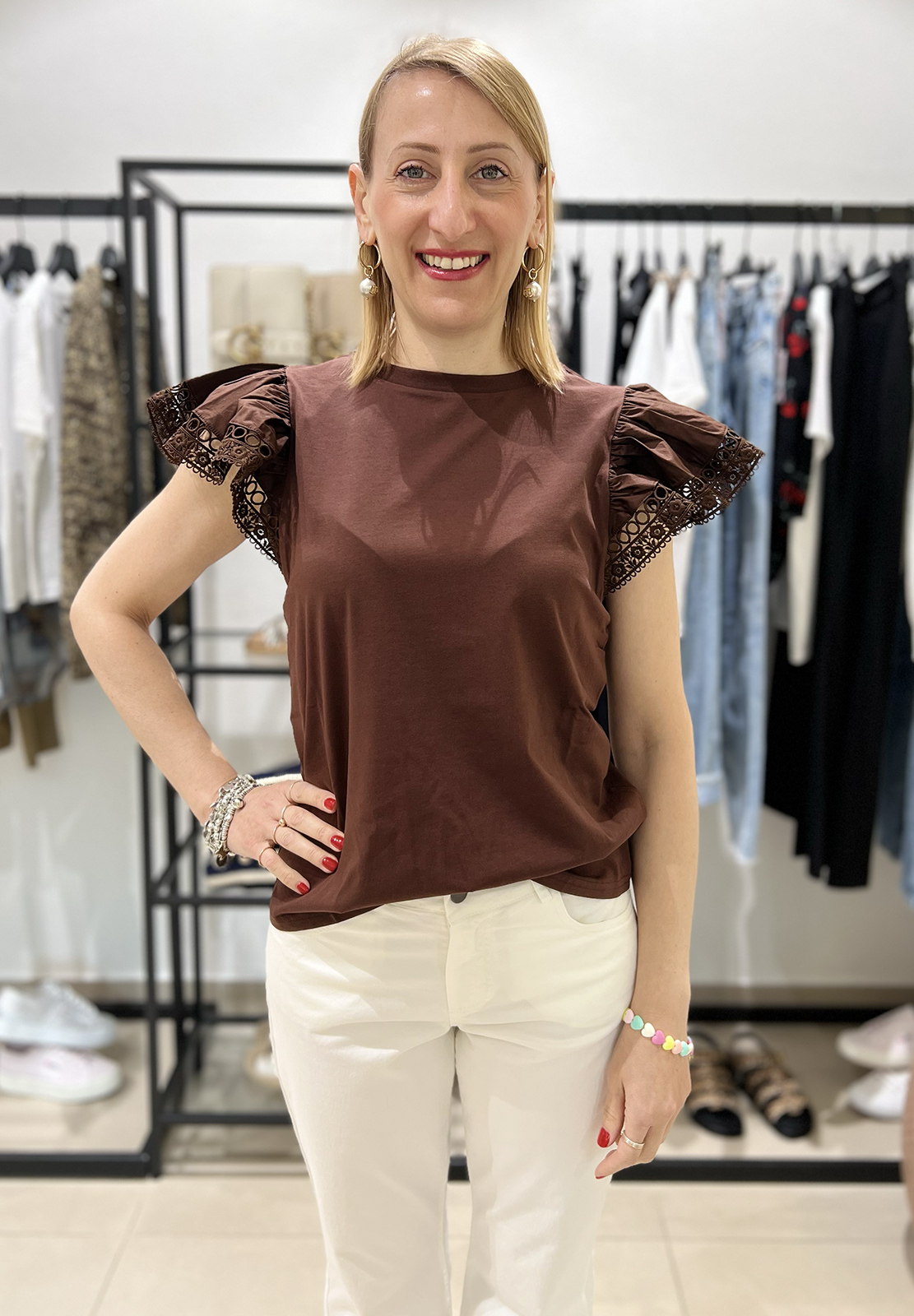TWINSET T-SHIRT IN JERSEY CON PIZZO