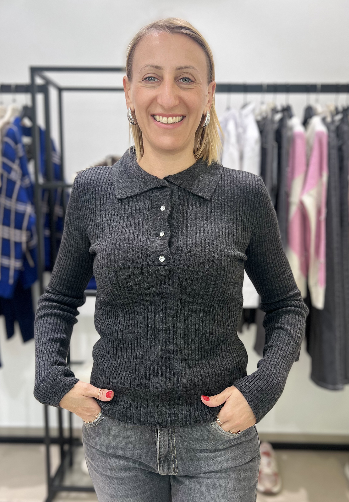 HAVEONE POLO A COSTINA CON BOTTONI STRASS