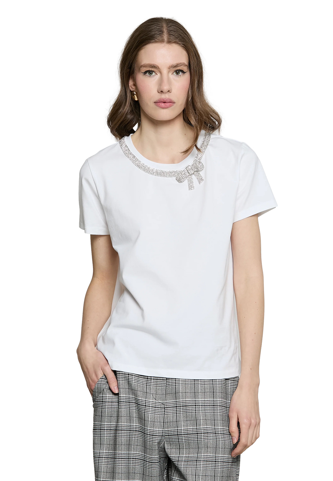 RELISH T-SHIRT KANTA MANICA CORTA CON FIOCCO E STRASS