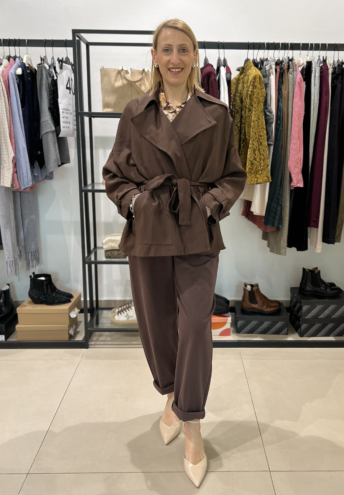 KIKISIX PANTALONI IN PUNTO MILANO CON CINTURA