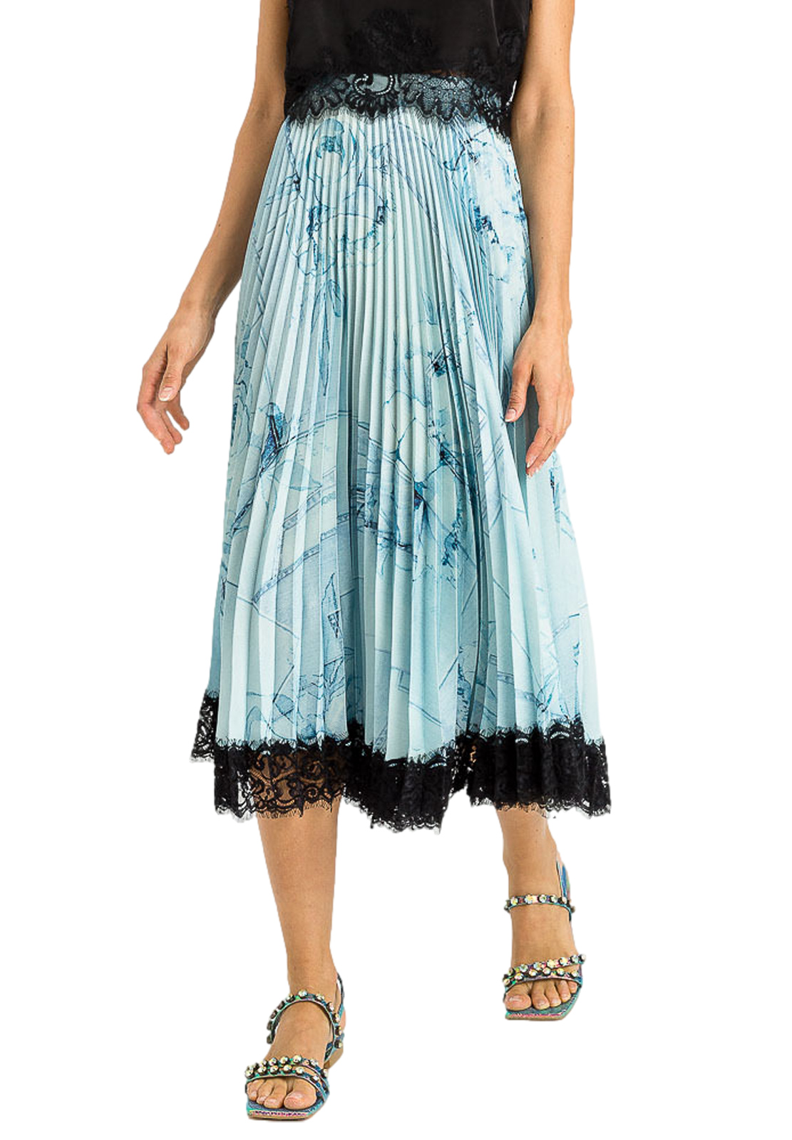 TWINSET ACTITUDE GONNA IN RASO PLISSE' CON PIZZO