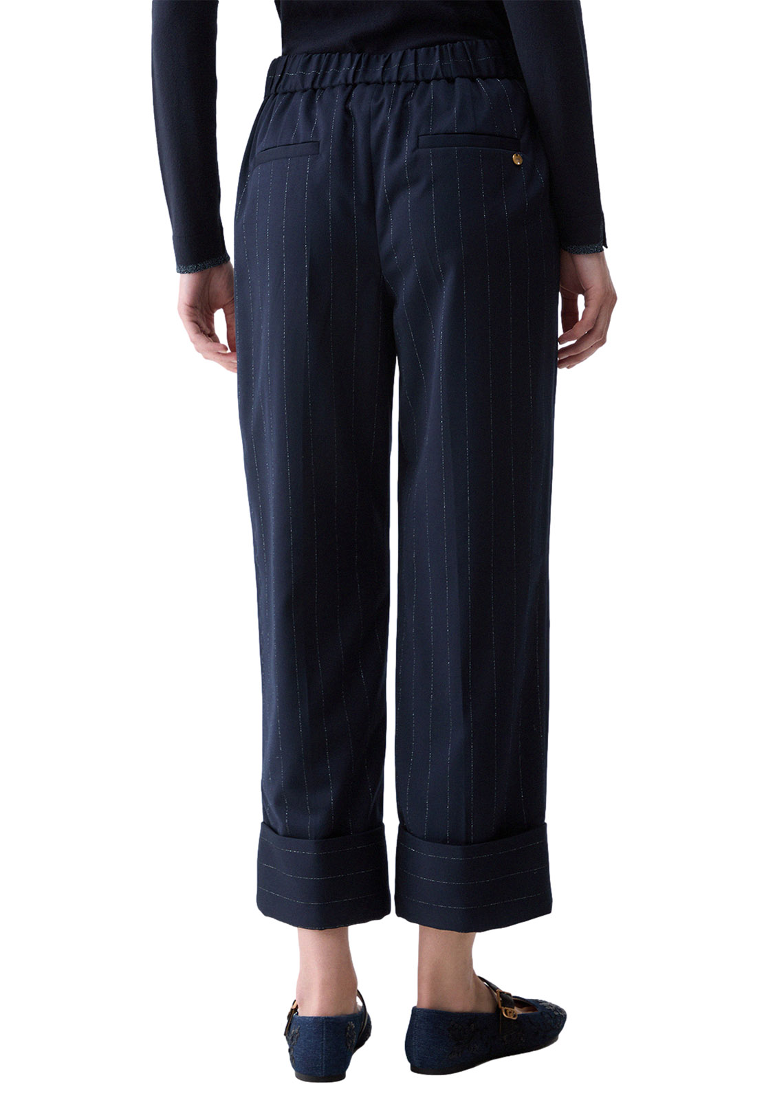 LIU JO PANTALONE GESSATO LUREX CON RISVOLTO